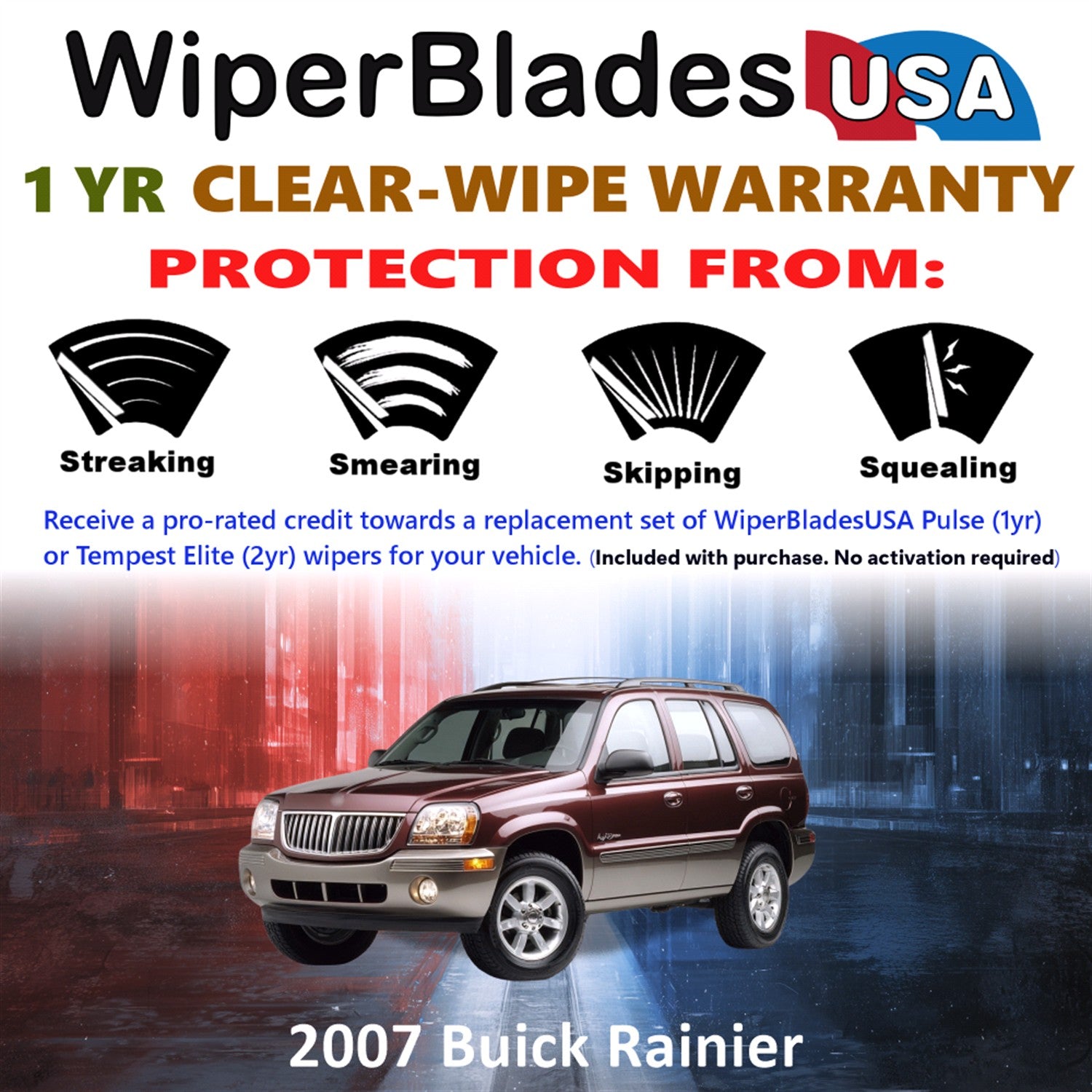2007 Buick Rainier Front w/Rear Wiper blades Set Includes 1yr Wear Warranty & Free Delivery
