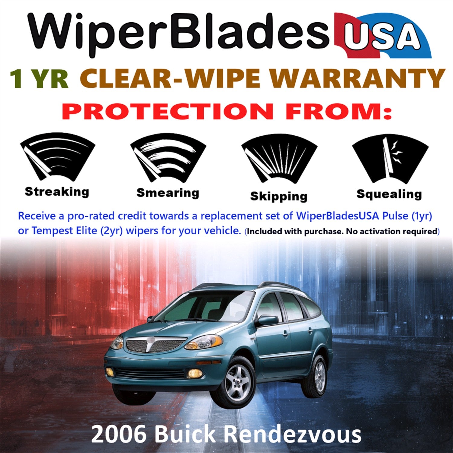 2006 Buick Rendezvous Front Wiper blades Set Includes 1yr Wear Warranty & Free Delivery