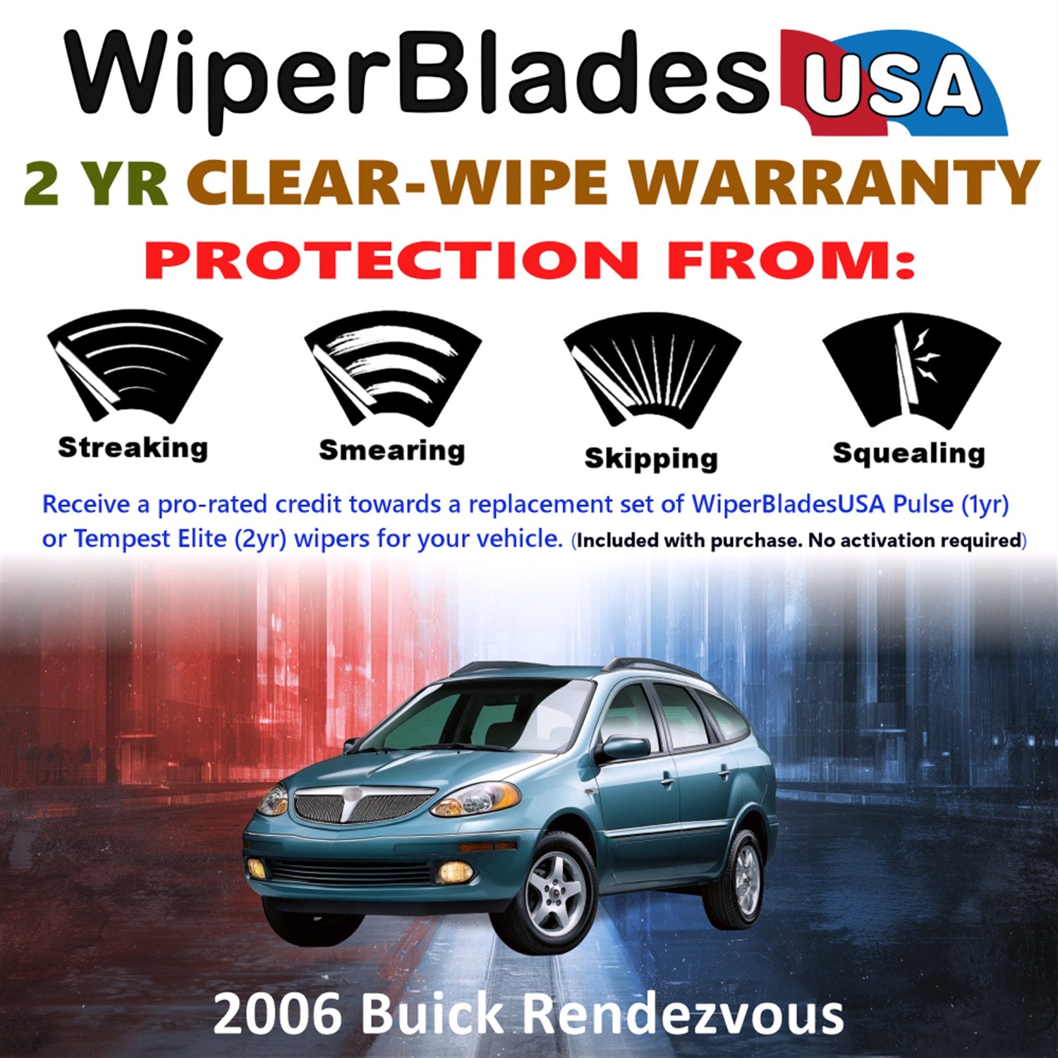 2006 Buick Rendezvous Front w/Rear Wiper blades Set  Includes 2yr Wear Warranty & Free Delivery