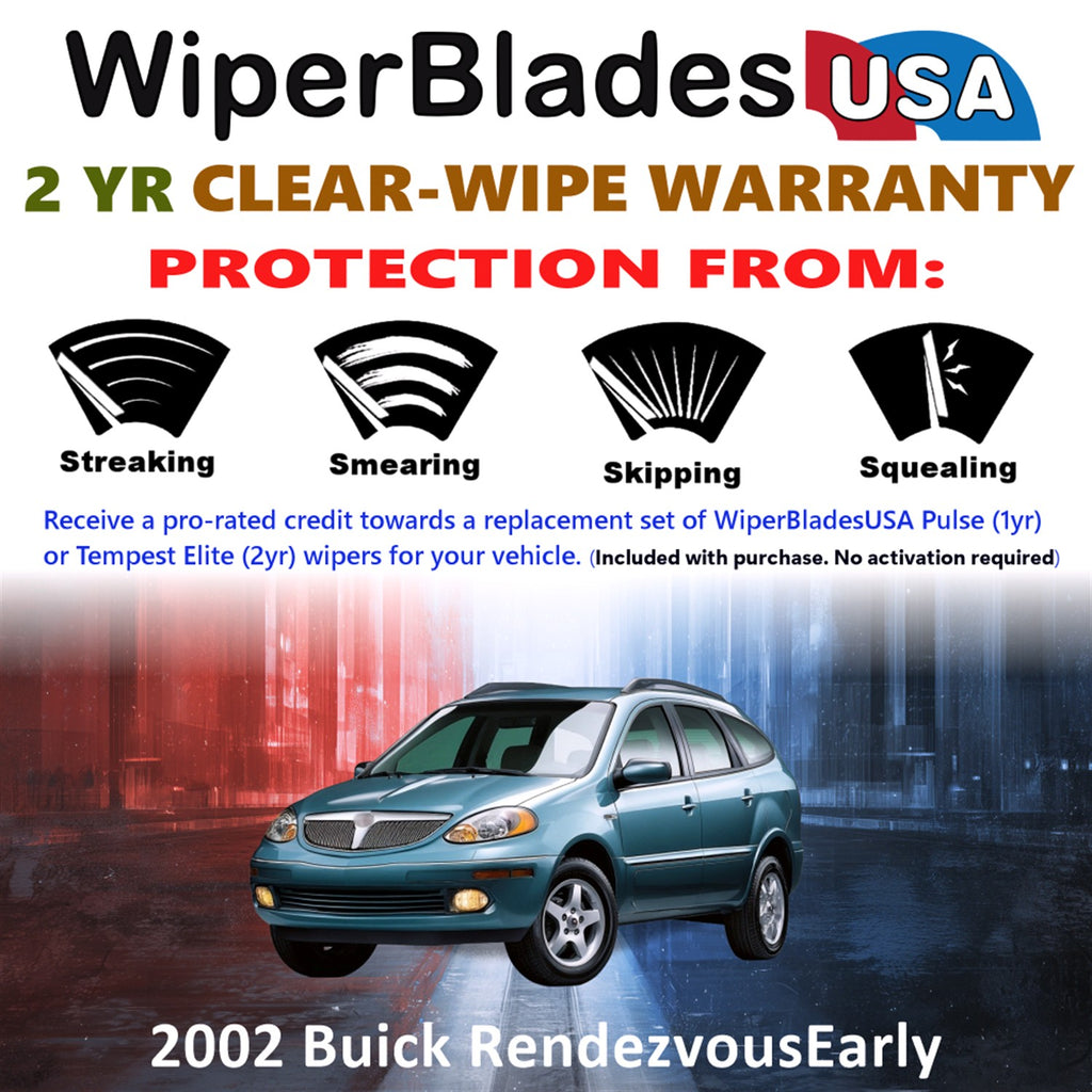 2002 Buick Rendezvous Early Front w/Rear Wiper blades Set  Includes 2yr Wear Warranty & Free Delivery