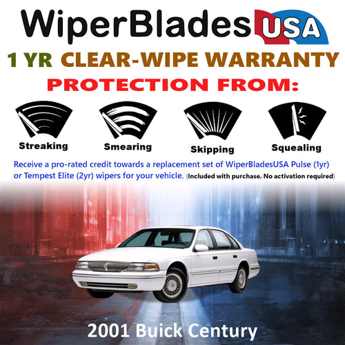 2001 Buick Century Front Wiper blades Set Includes 1yr Wear Warranty & Free Delivery