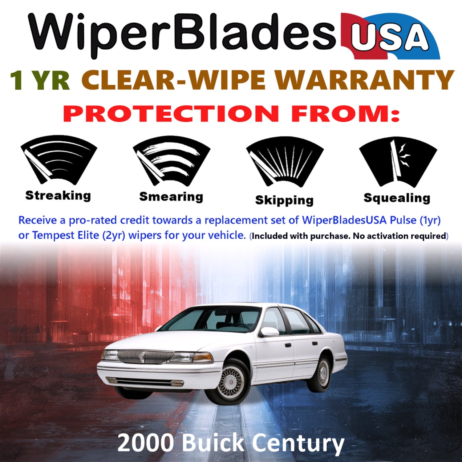 2000 Buick Century Front Wiper blades Set Includes 1yr Wear Warranty & Free Delivery