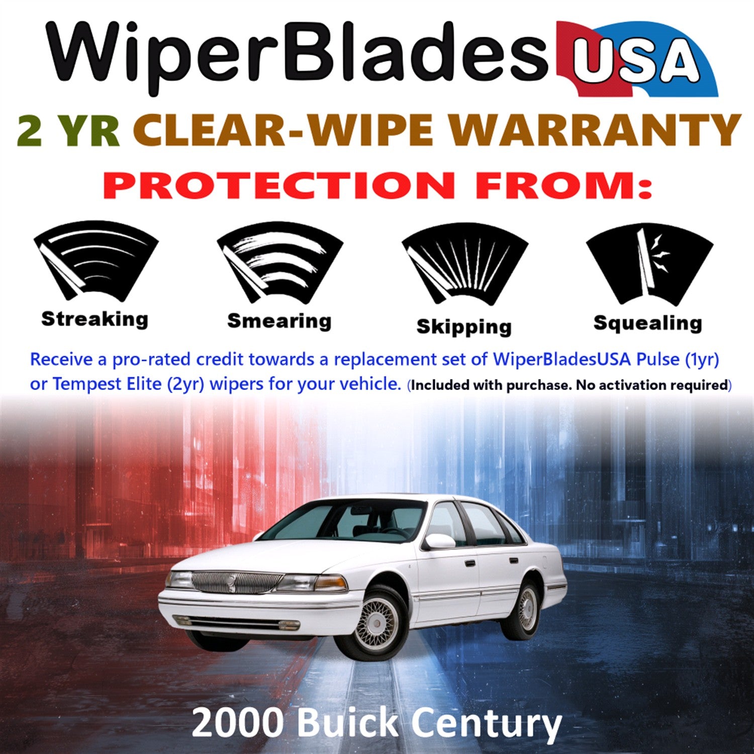 2000 Buick Century Front Wiper blades Set  Includes 2yr Wear Warranty & Free Delivery