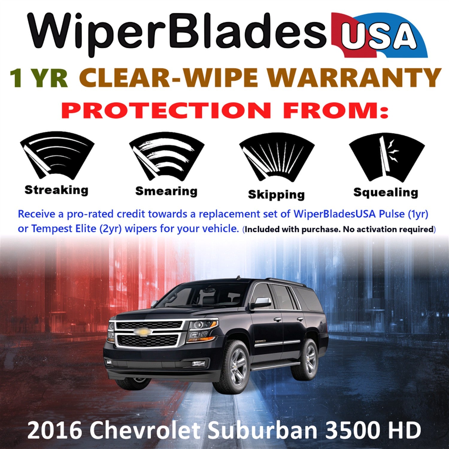 2016 Chevrolet Suburban 3500 HD Front w/Rear Wiper blades Set Includes 1yr Wear Warranty & Free Delivery