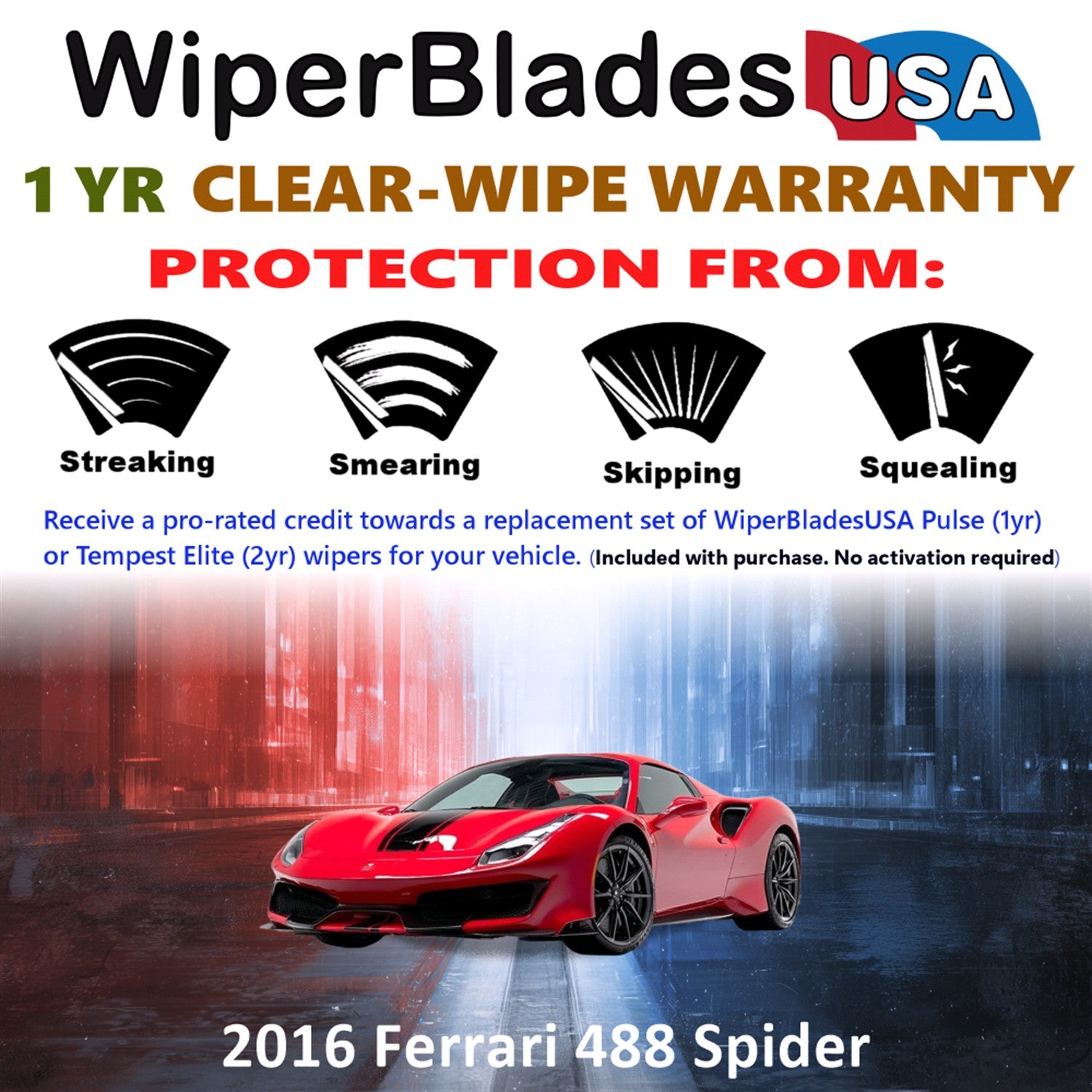2016 Ferrari 488 Spider Front Wiper blades Set Includes 1yr Wear Warranty & Free Delivery