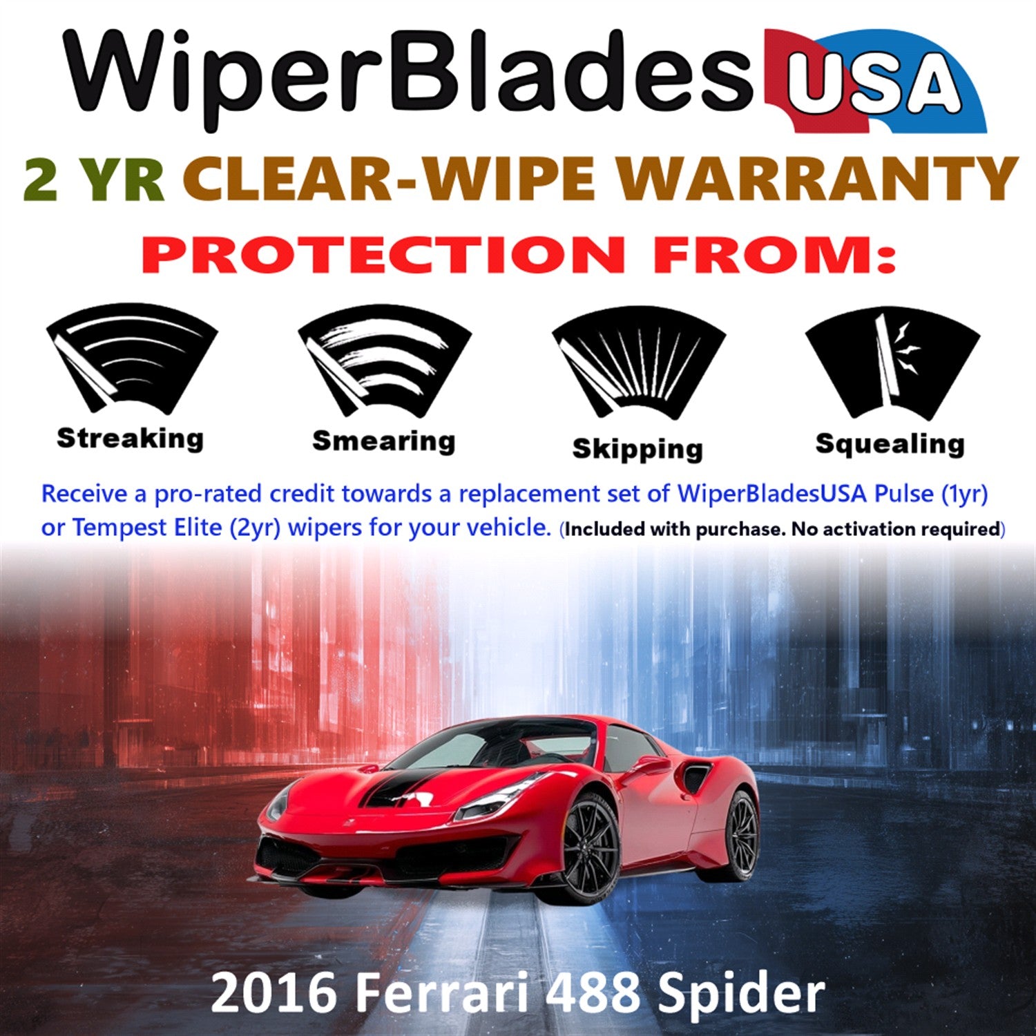 2016 Ferrari 488 Spider Front Wiper blades Set  Includes 2yr Wear Warranty & Free Delivery