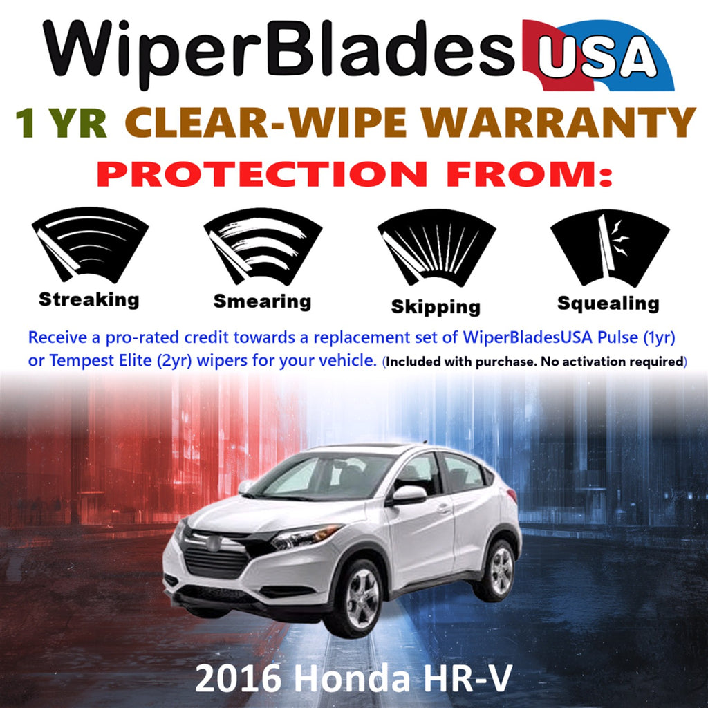 2016 Honda HR-V Front w/Rear Wiper blades Set Includes 1yr Wear Warranty & Free Delivery