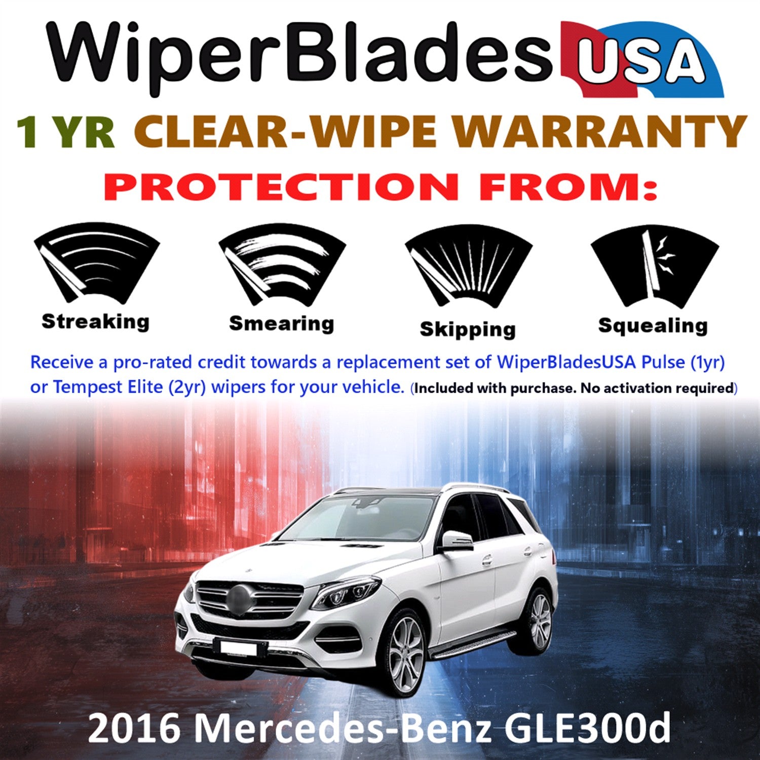 2016 Mercedes-Benz GLE300d Front w/Rear Wiper blades Set Includes 1yr Wear Warranty & Free Delivery