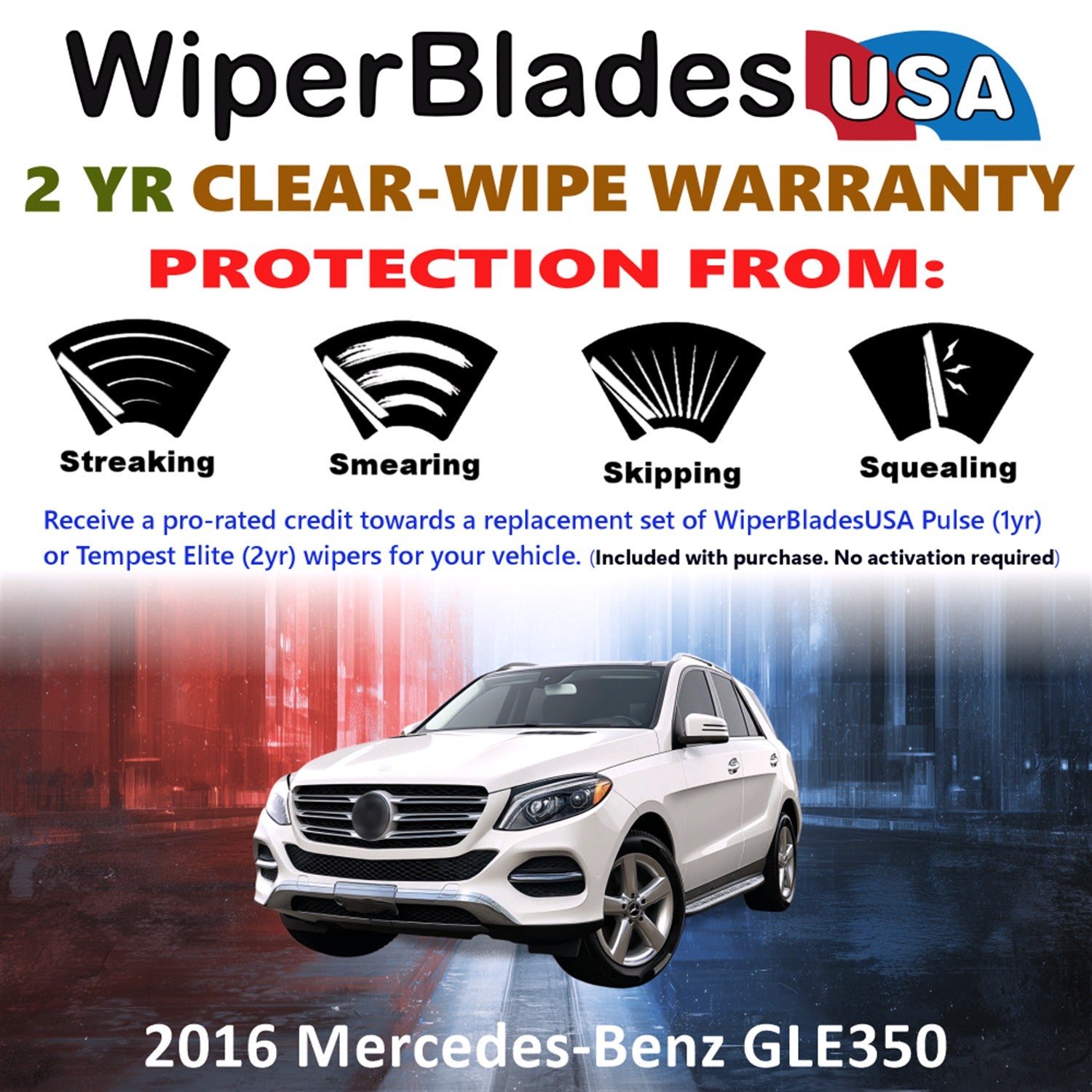 2016 Mercedes-Benz GLE350 Front w/Rear Wiper blades Set  Includes 2yr Wear Warranty & Free Delivery
