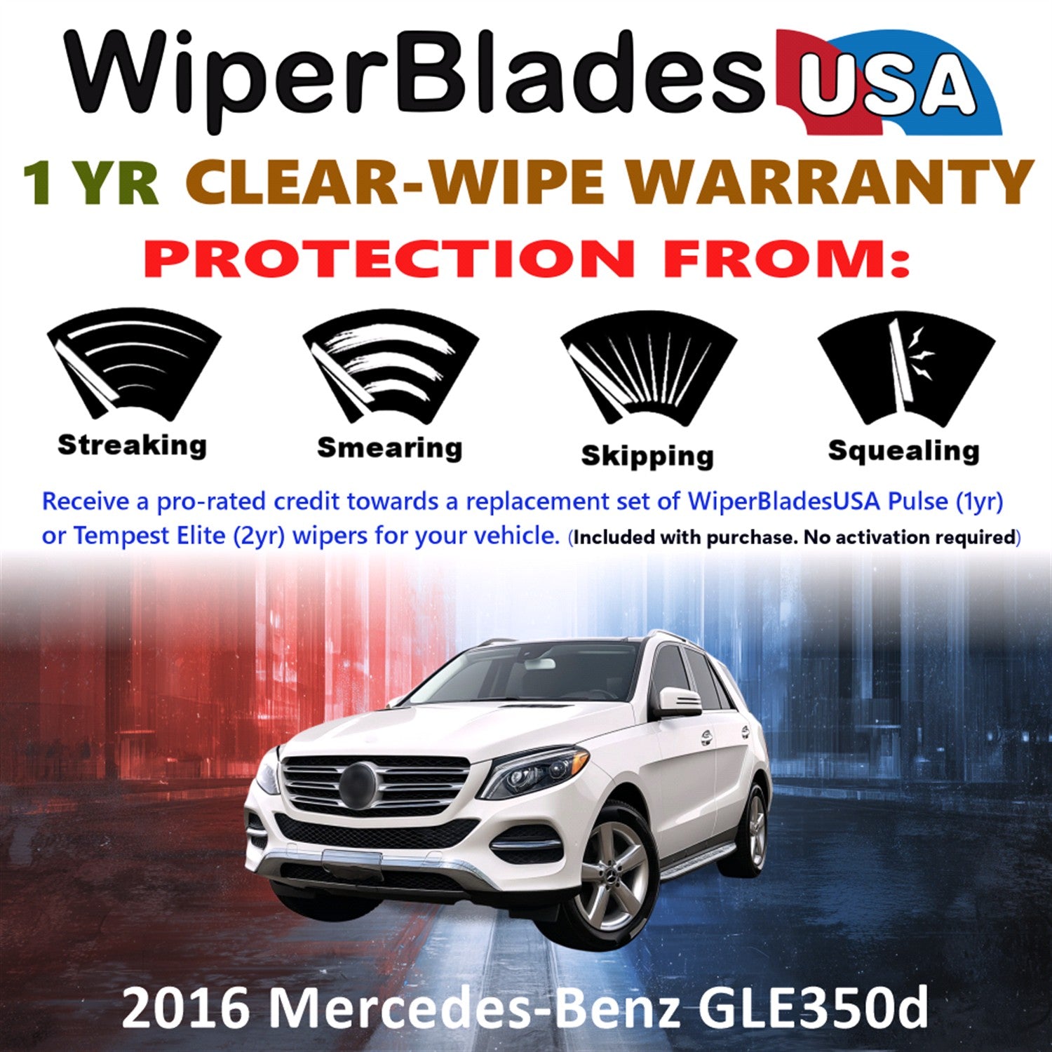 2016 Mercedes-Benz GLE350d Front w/Rear Wiper blades Set Includes 1yr Wear Warranty & Free Delivery