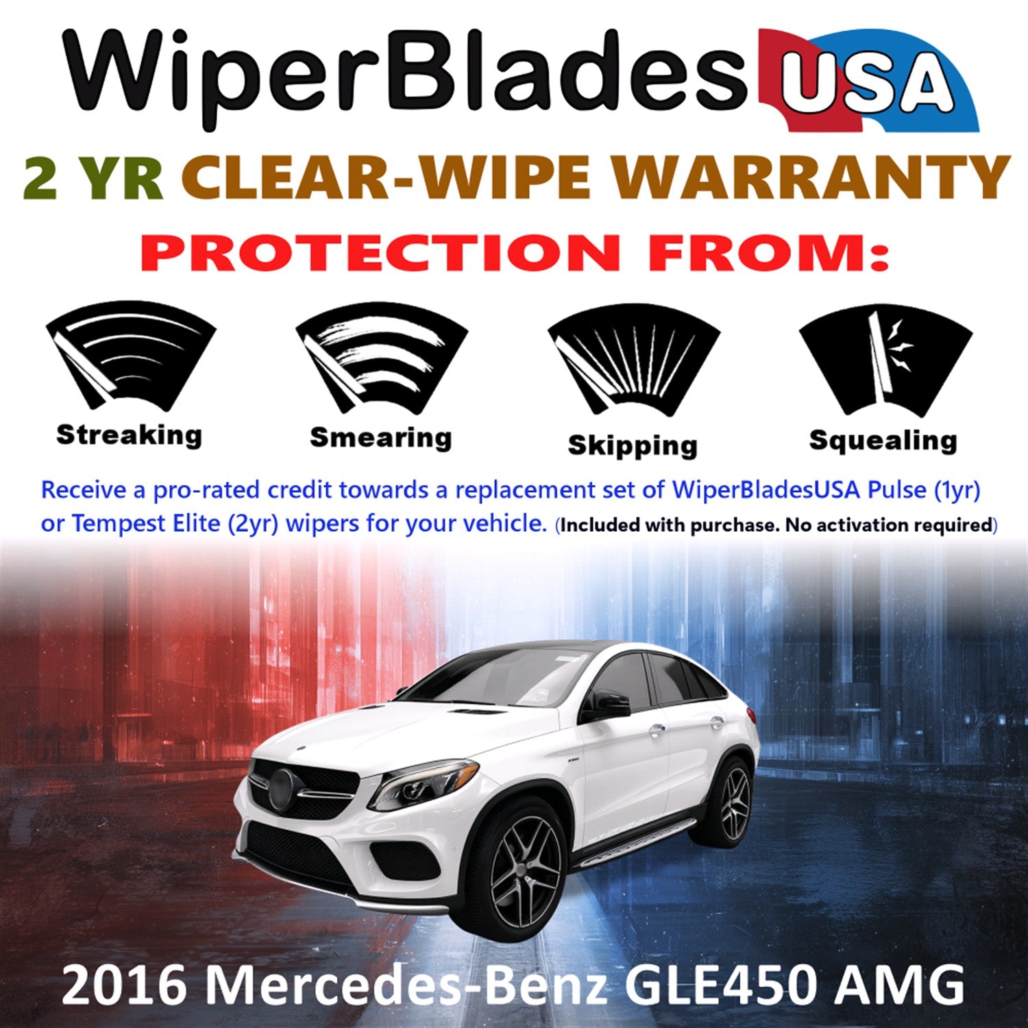 2016 Mercedes-Benz GLE450 AMG Front w/Rear Wiper blades Set  Includes 2yr Wear Warranty & Free Delivery