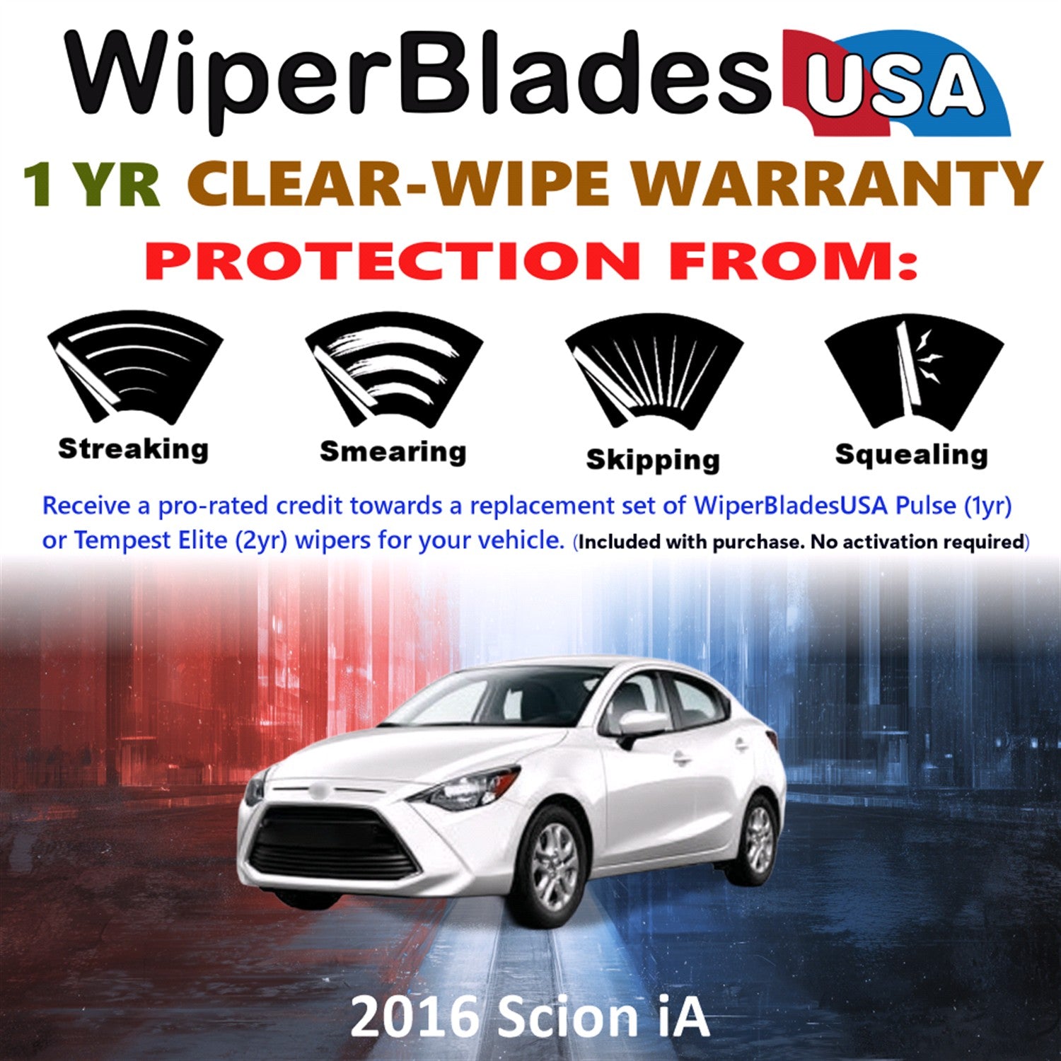 2016 Scion iA Front Wiper blades Set Includes 1yr Wear Warranty & Free Delivery