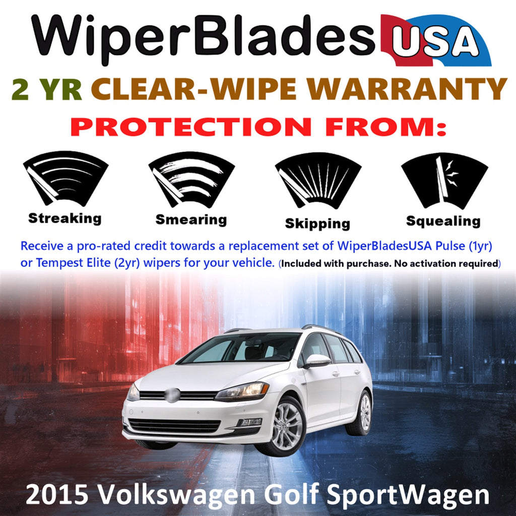2015 Volkswagen Golf SportWagen Front w/Rear Wiper blades Set  Includes 2yr Wear Warranty & Free Delivery