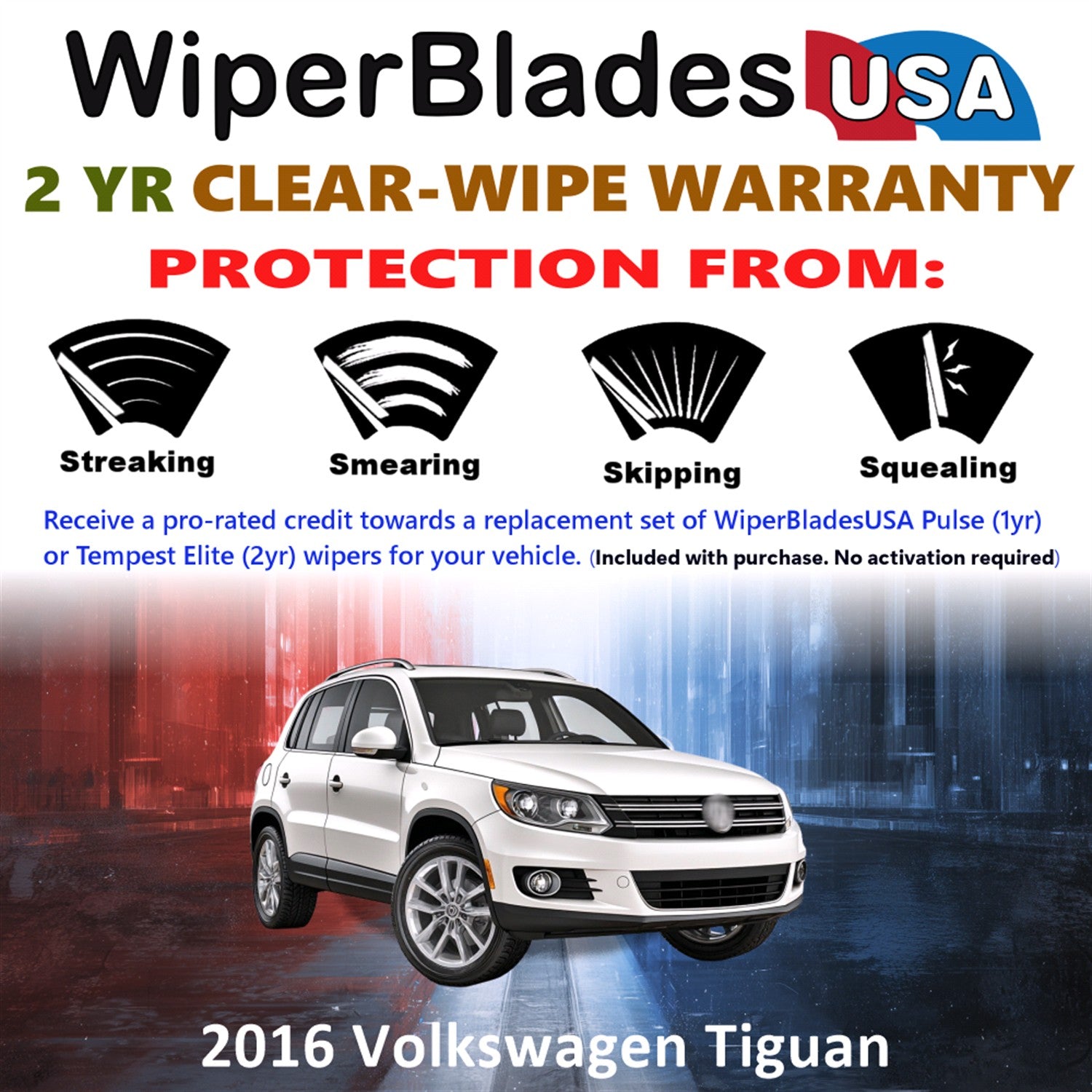 2016 Volkswagen Tiguan Front Wiper blades Set  Includes 2yr Wear Warranty & Free Delivery