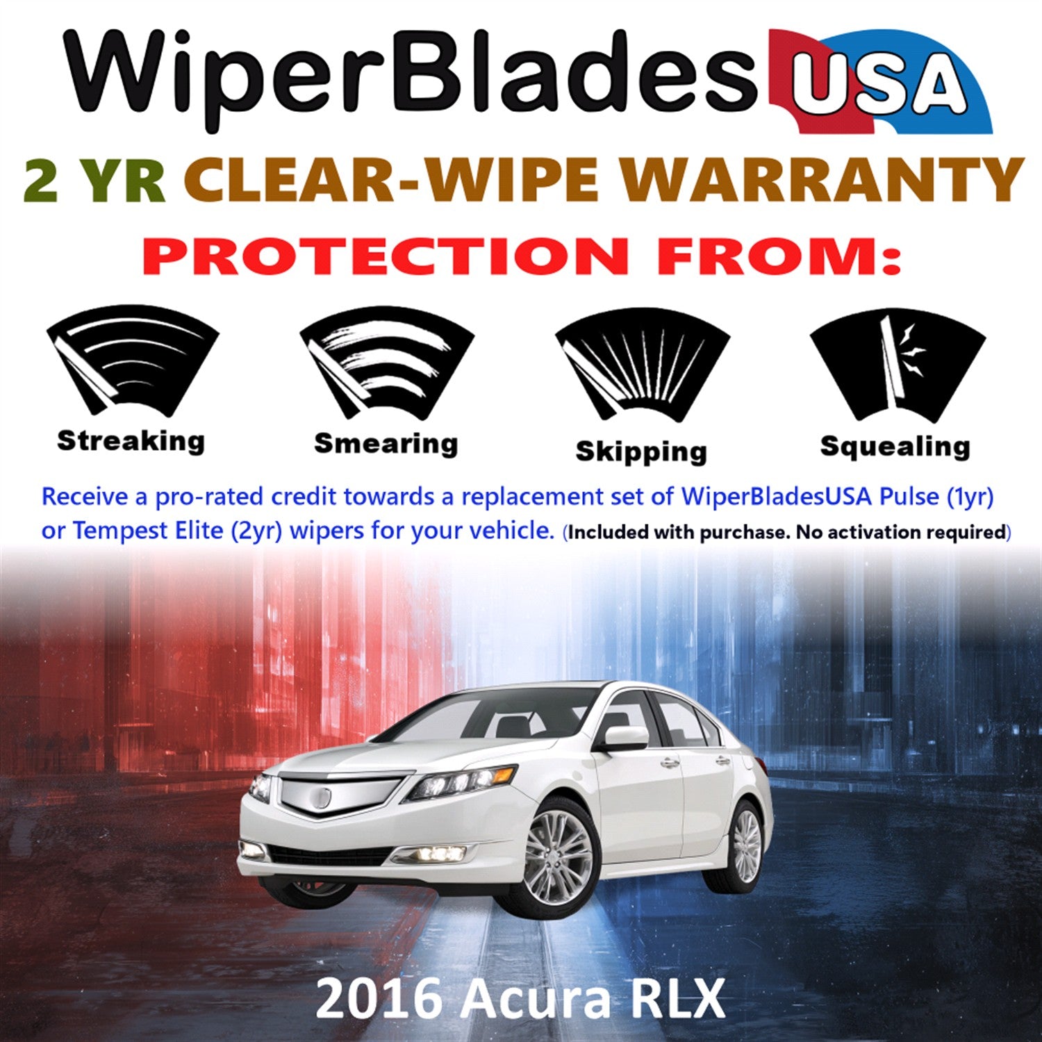 2016 Acura RLX Front Wiper blades Set  Includes 2yr Wear Warranty & Free Delivery