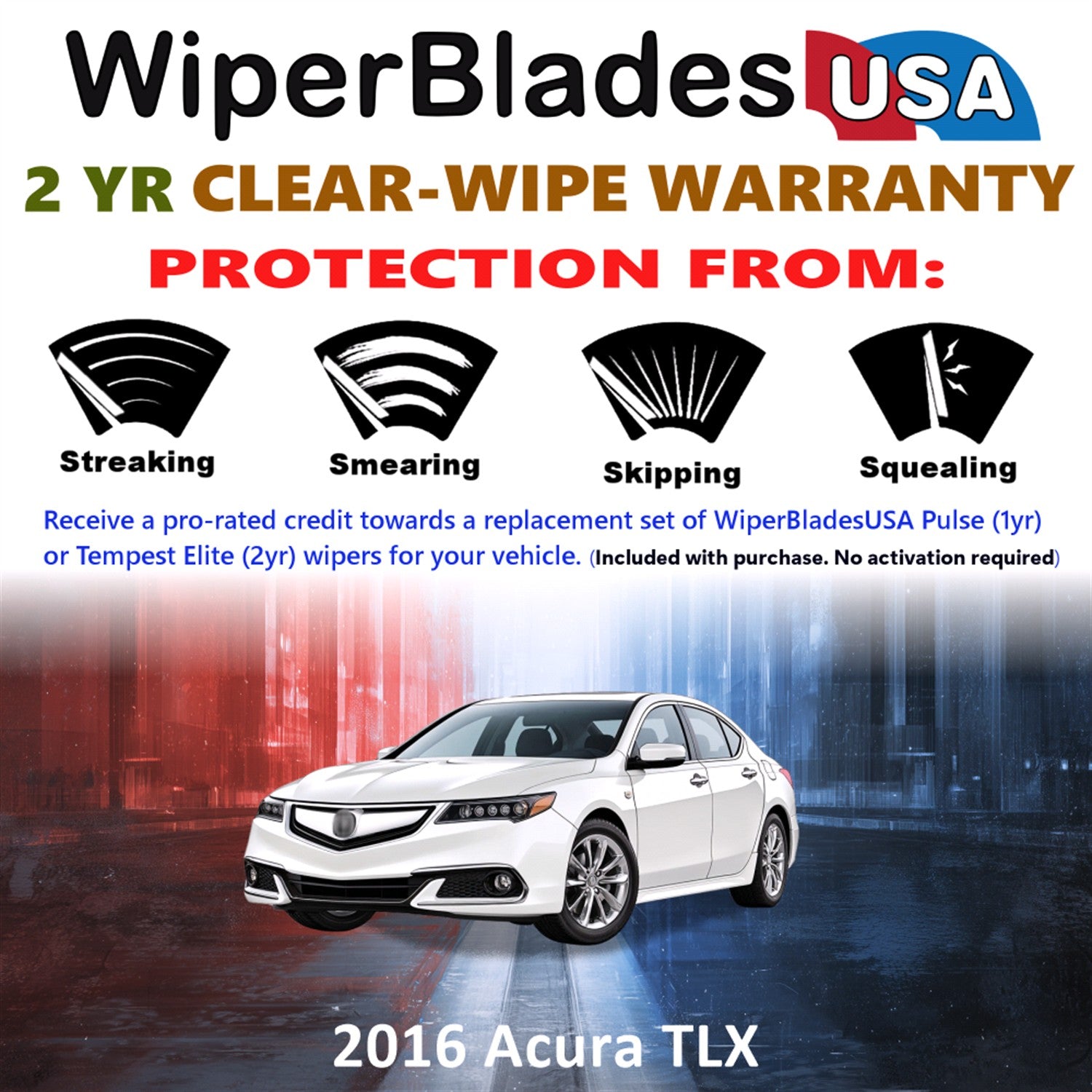 2016 Acura TLX Front Wiper blades Set  Includes 2yr Wear Warranty & Free Delivery