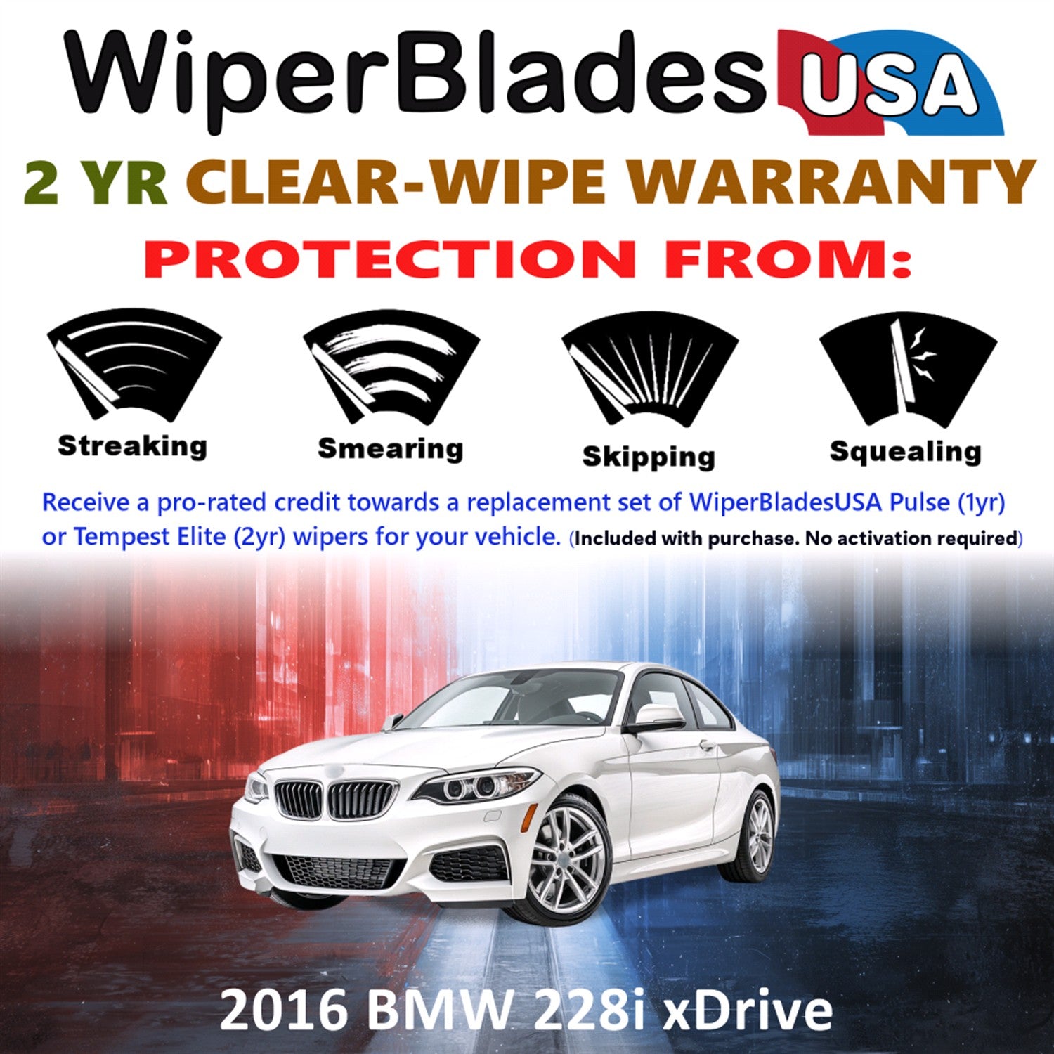 2016 BMW 228i xDrive Front Wiper blades Set  Includes 2yr Wear Warranty & Free Delivery