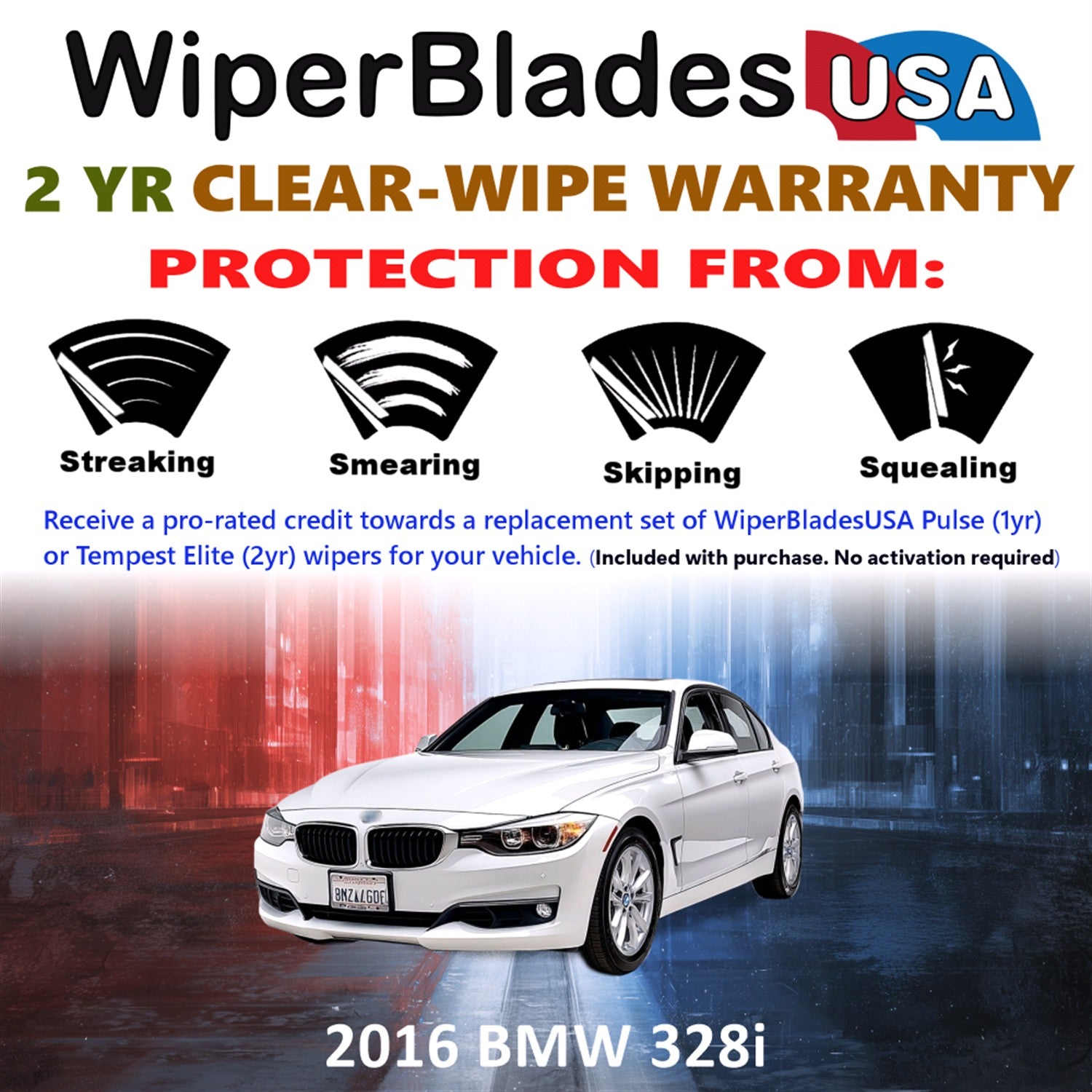 2016 BMW 328i Front Wiper blades Set  Includes 2yr Wear Warranty & Free Delivery