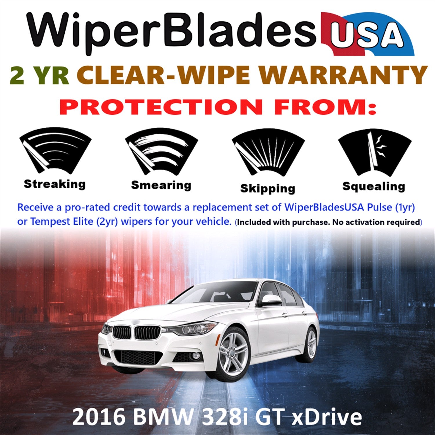 2016 BMW 328i GT xDrive Front Wiper blades Set  Includes 2yr Wear Warranty & Free Delivery