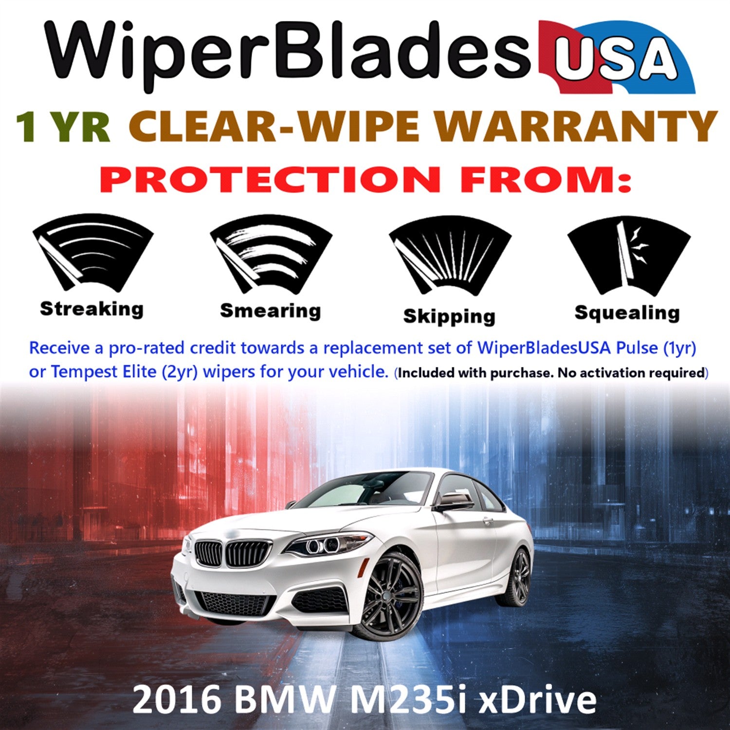 2016 BMW M235i xDrive Front Wiper blades Set Includes 1yr Wear Warranty & Free Delivery