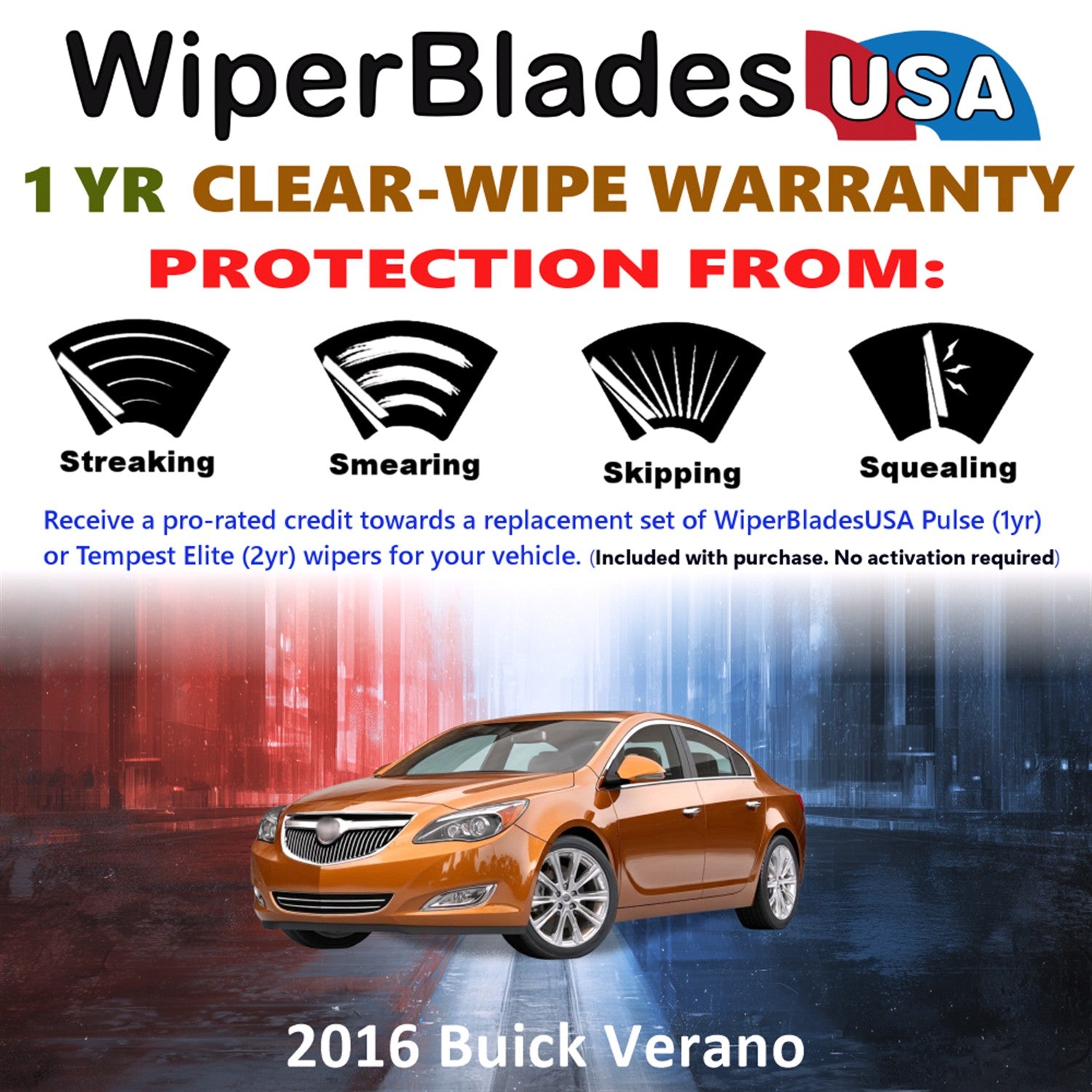 2016 Buick Verano Front Wiper blades Set Includes 1yr Wear Warranty & Free Delivery