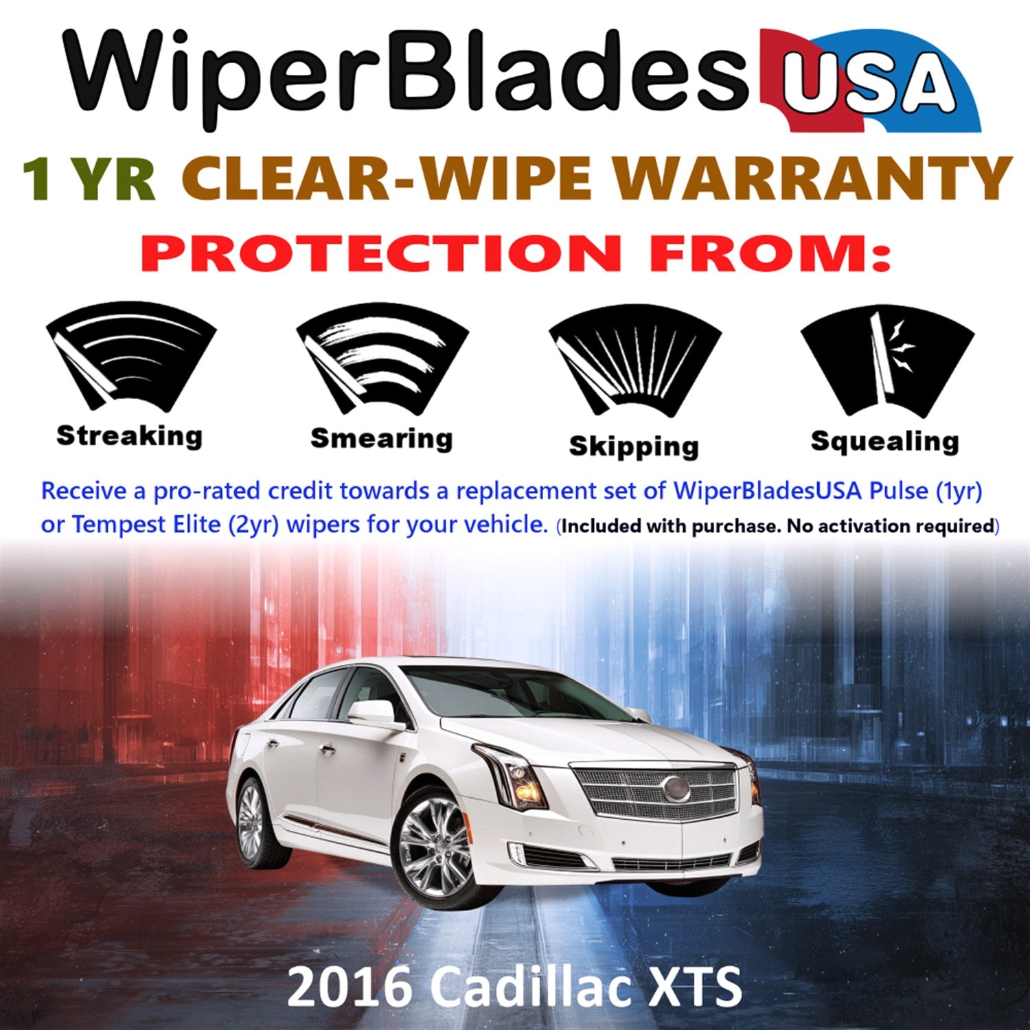 2016 Cadillac XTS Front Wiper blades Set Includes 1yr Wear Warranty & Free Delivery