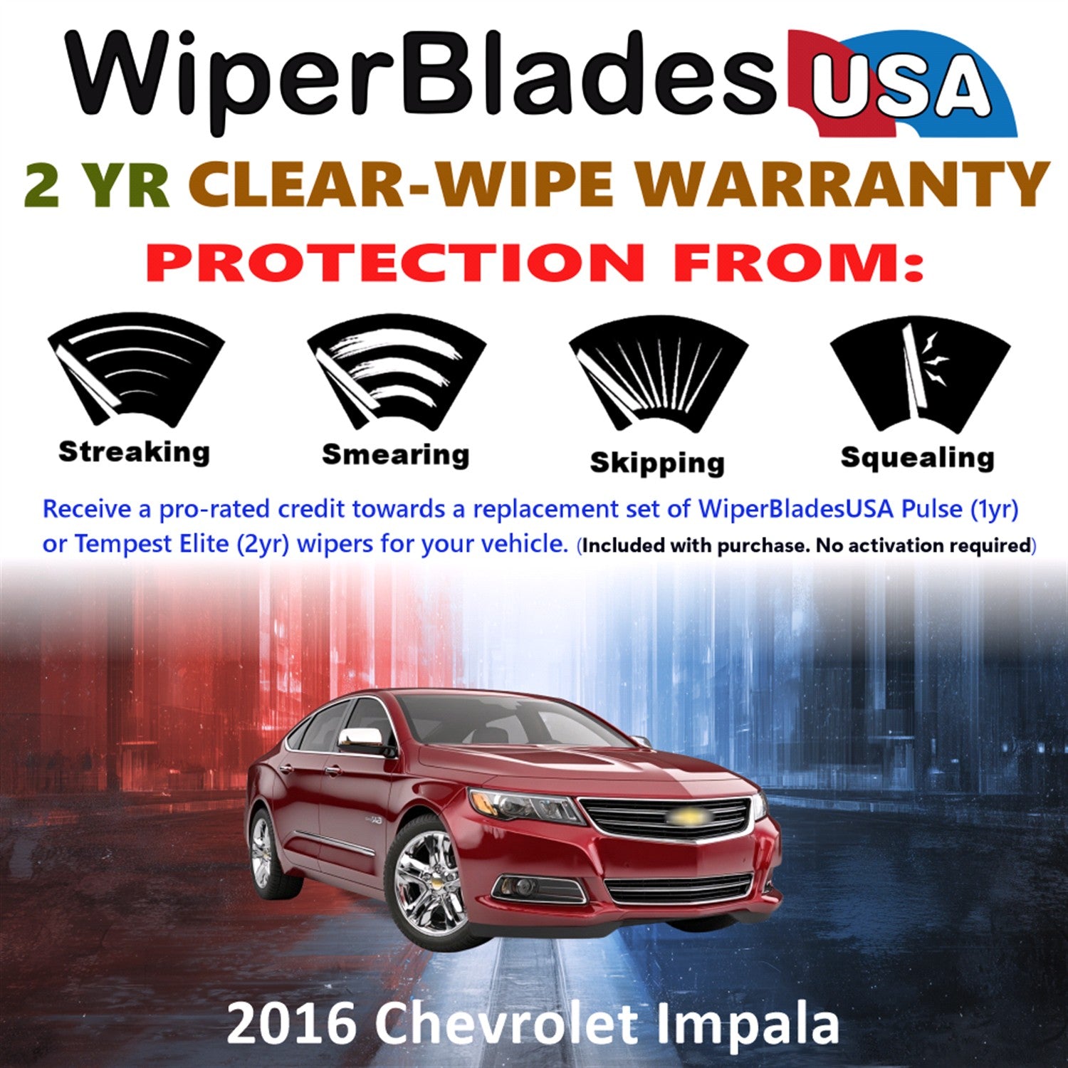 2016 Chevrolet Impala Front Wiper blades Set  Includes 2yr Wear Warranty & Free Delivery