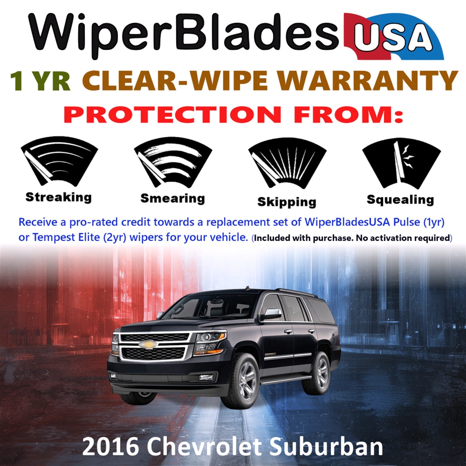 2016 Chevrolet Suburban Front w/Rear Wiper blades Set Includes 1yr Wear Warranty & Free Delivery
