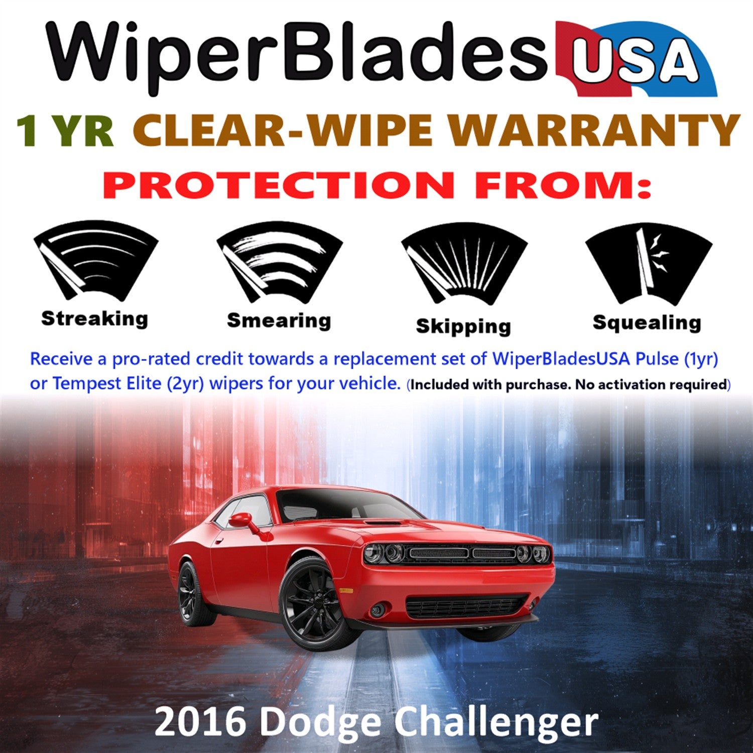 2016 Dodge Challenger Front Wiper blades Set Includes 1yr Wear Warranty & Free Delivery