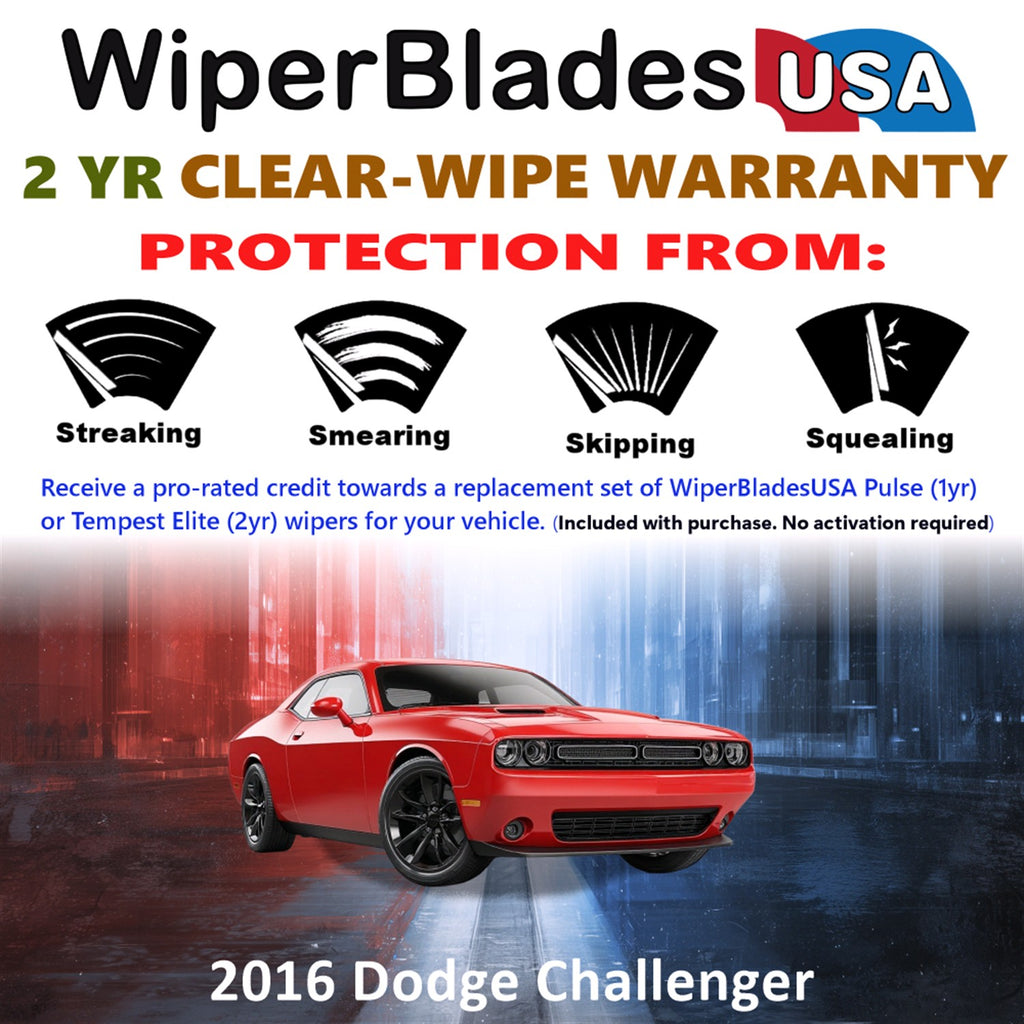 2016 Dodge Challenger Front Wiper blades Set  Includes 2yr Wear Warranty & Free Delivery