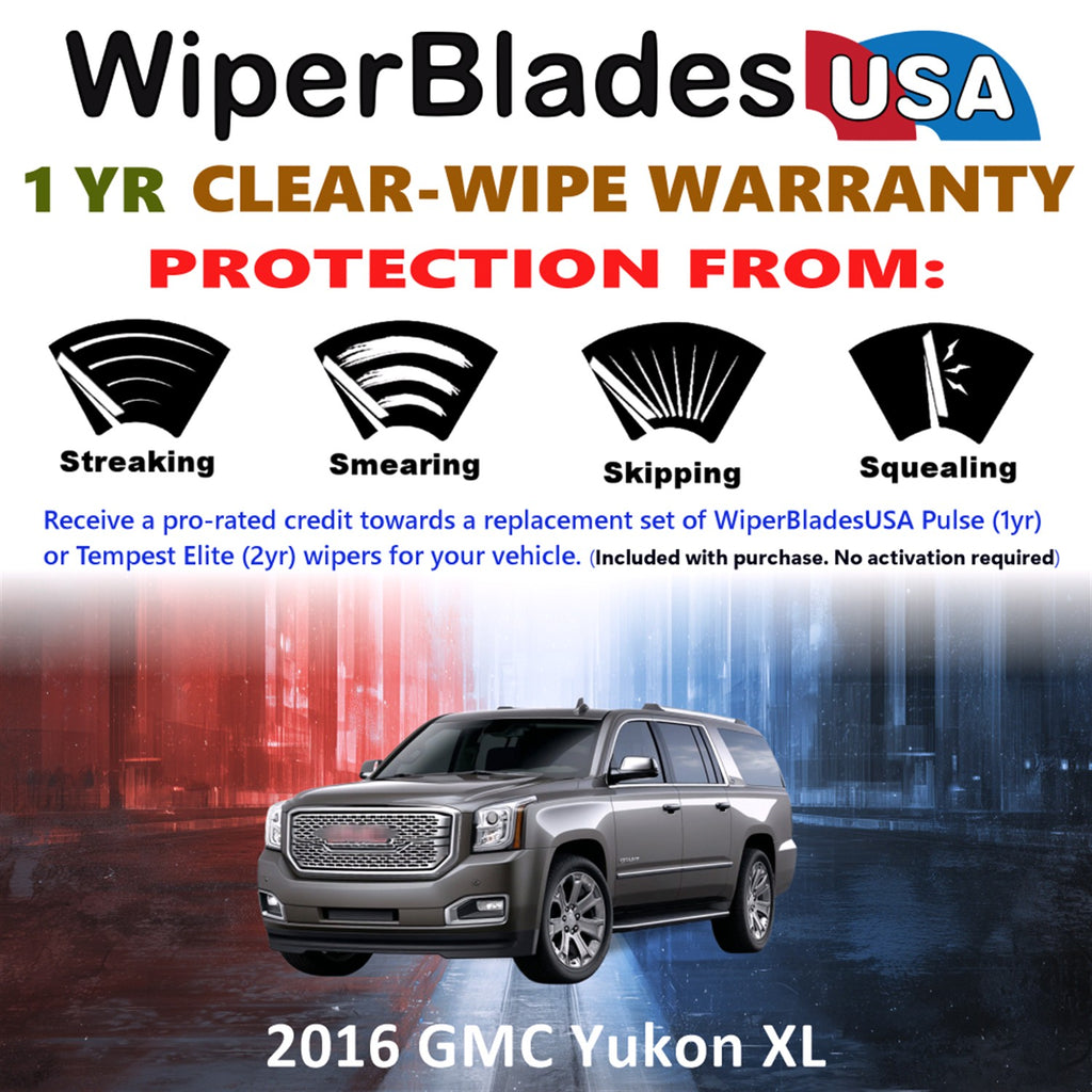 2016 GMC Yukon XL Front w/Rear Wiper blades Set Includes 1yr Wear Warranty & Free Delivery