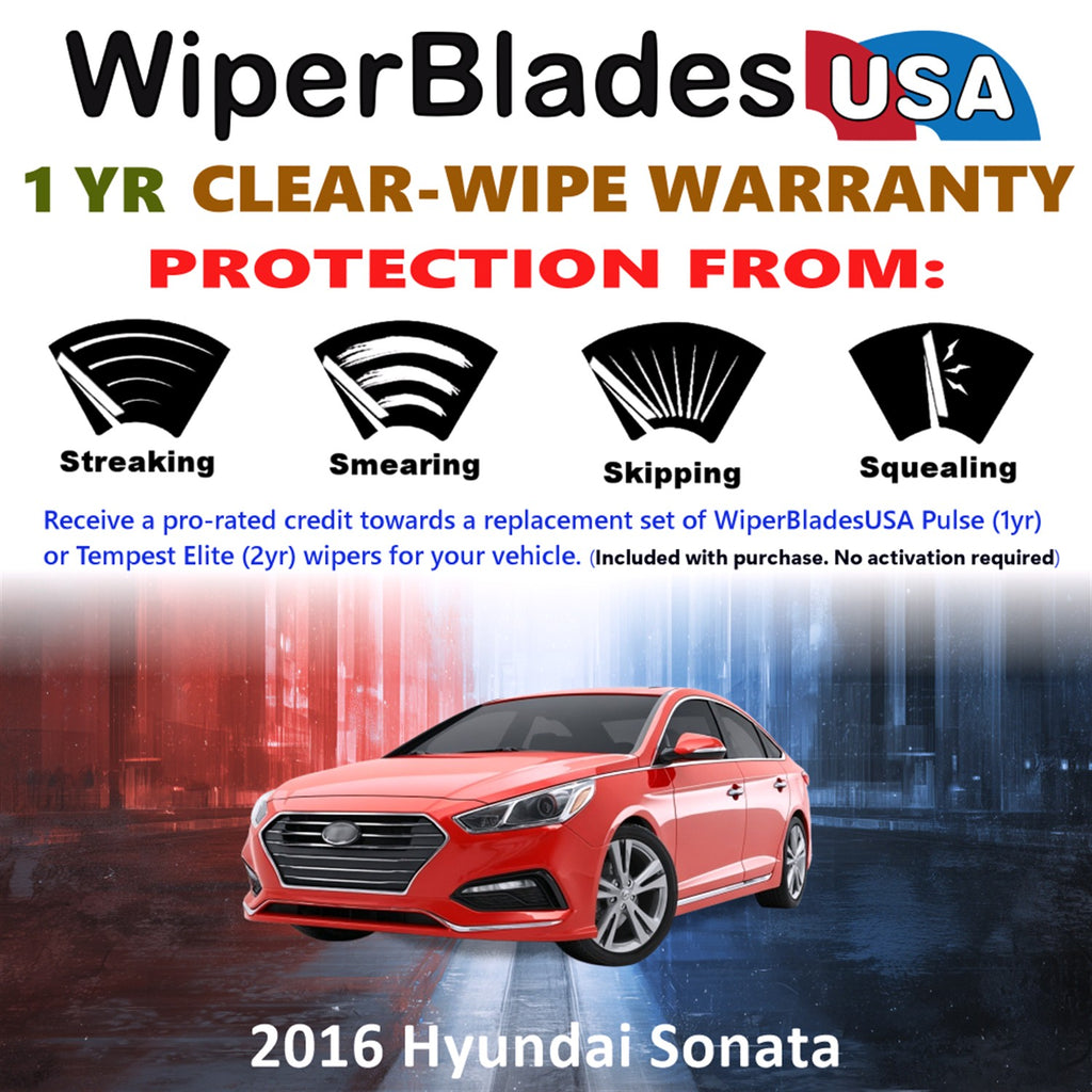 2016 Hyundai Sonata Front Wiper blades Set Includes 1yr Wear Warranty & Free Delivery