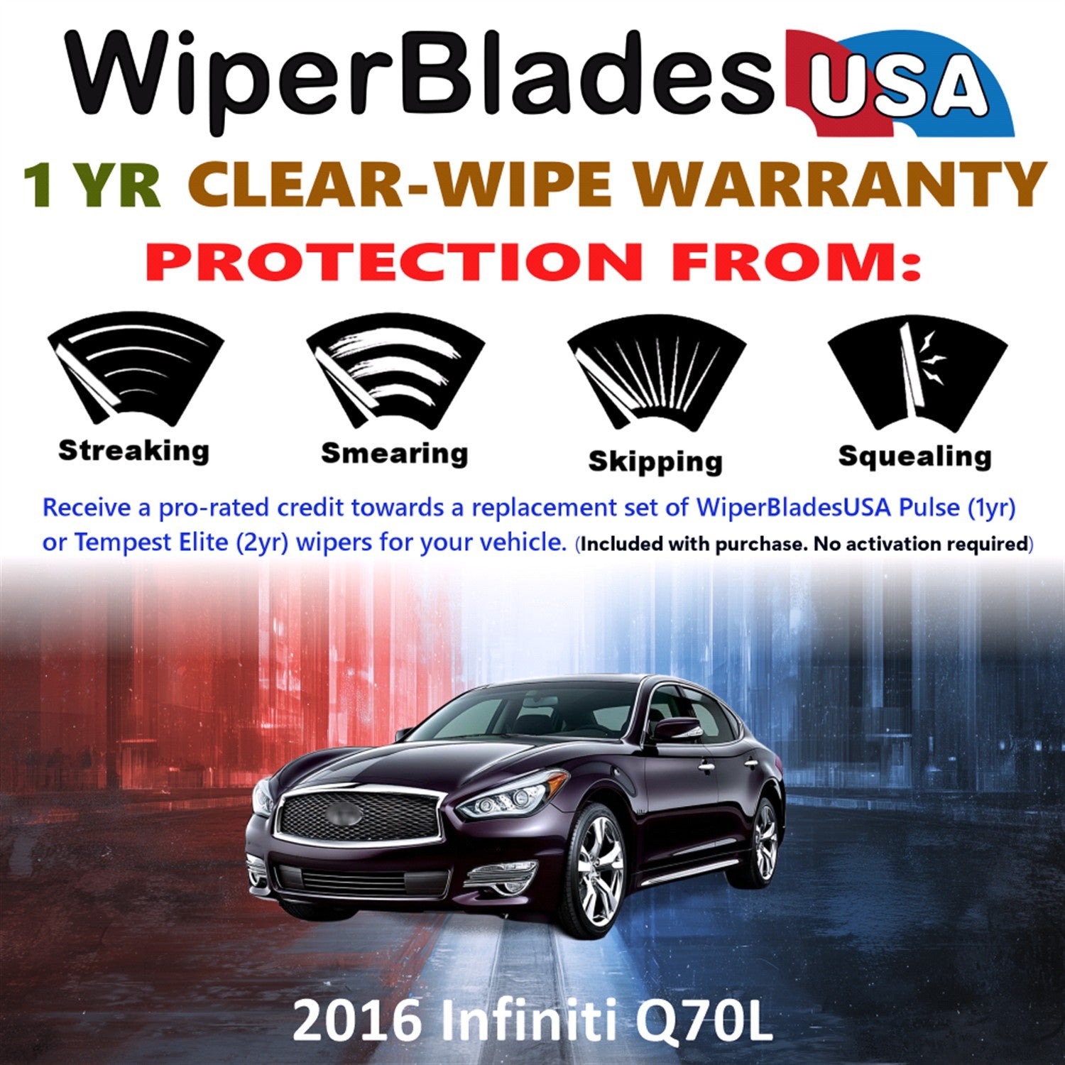 2016 Infiniti Q70L Front Wiper blades Set Includes 1yr Wear Warranty & Free Delivery