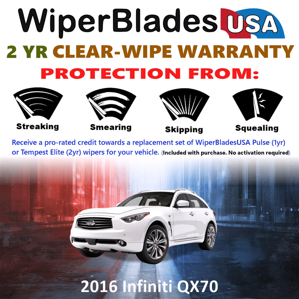 2016 Infiniti QX70 Front w/Rear Wiper blades Set  Includes 2yr Wear Warranty & Free Delivery