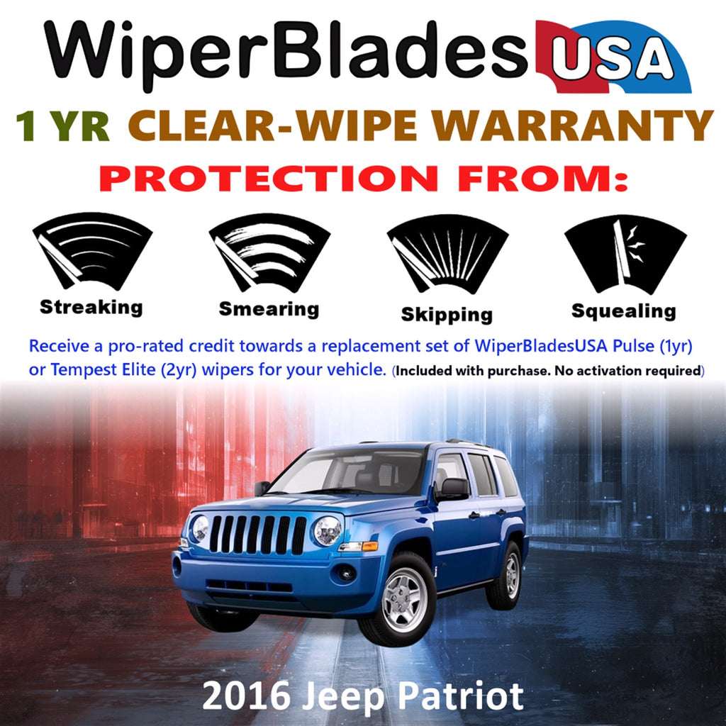 2016 Jeep Patriot Front w/Rear Wiper blades Set Includes 1yr Wear Warranty & Free Delivery
