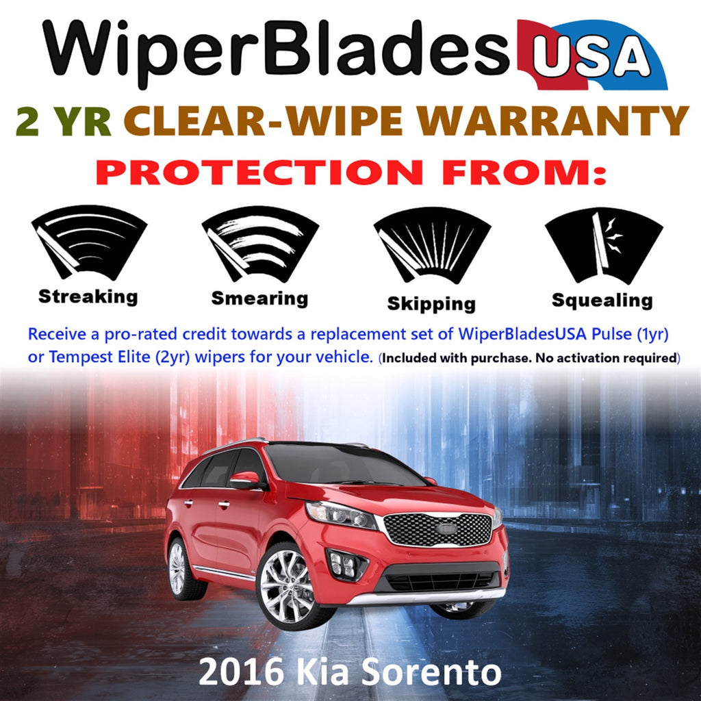 2016 Kia Sorento Front w/Rear Wiper blades Set  Includes 2yr Wear Warranty & Free Delivery