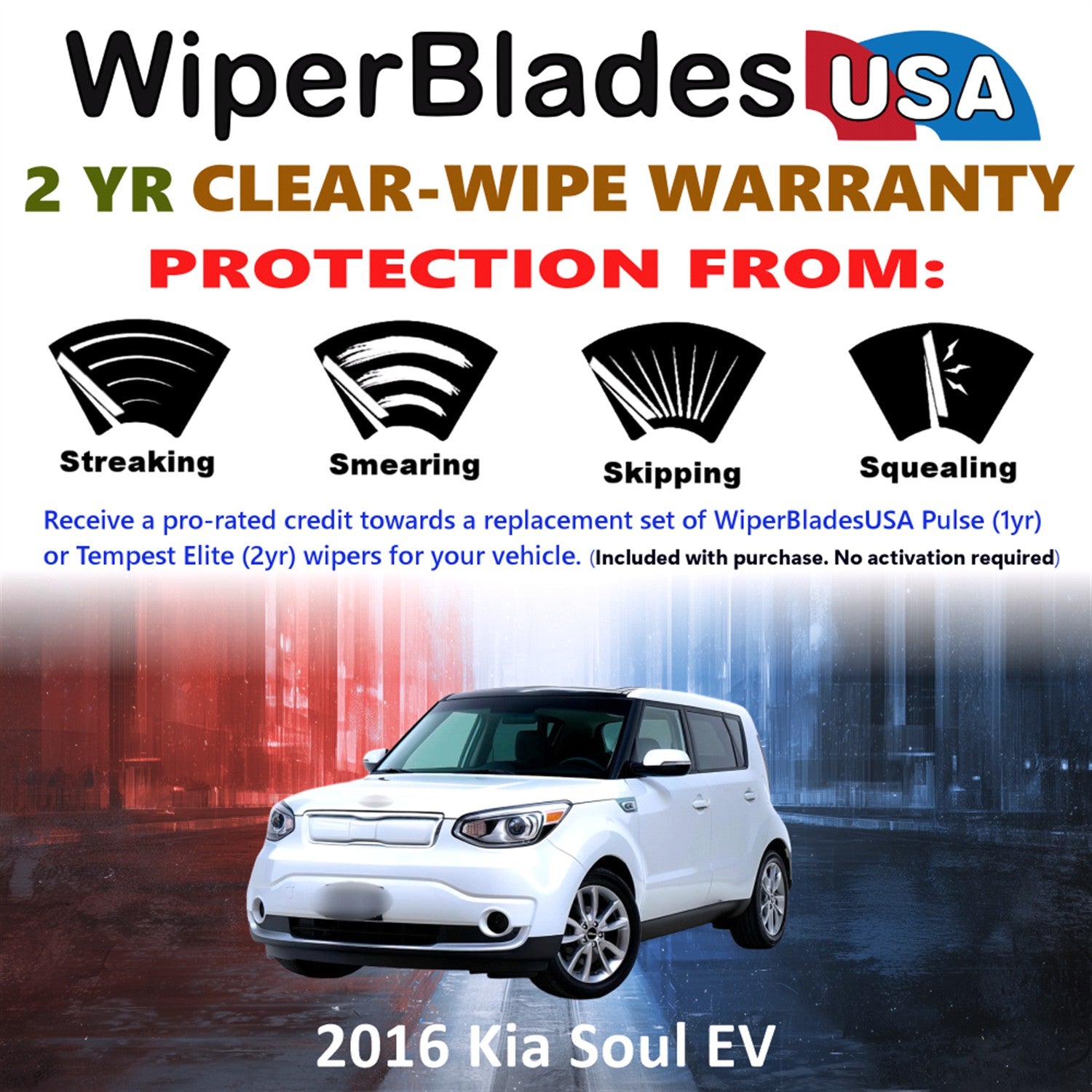 2016 Kia Soul EV Front w/Rear Wiper blades Set  Includes 2yr Wear Warranty & Free Delivery
