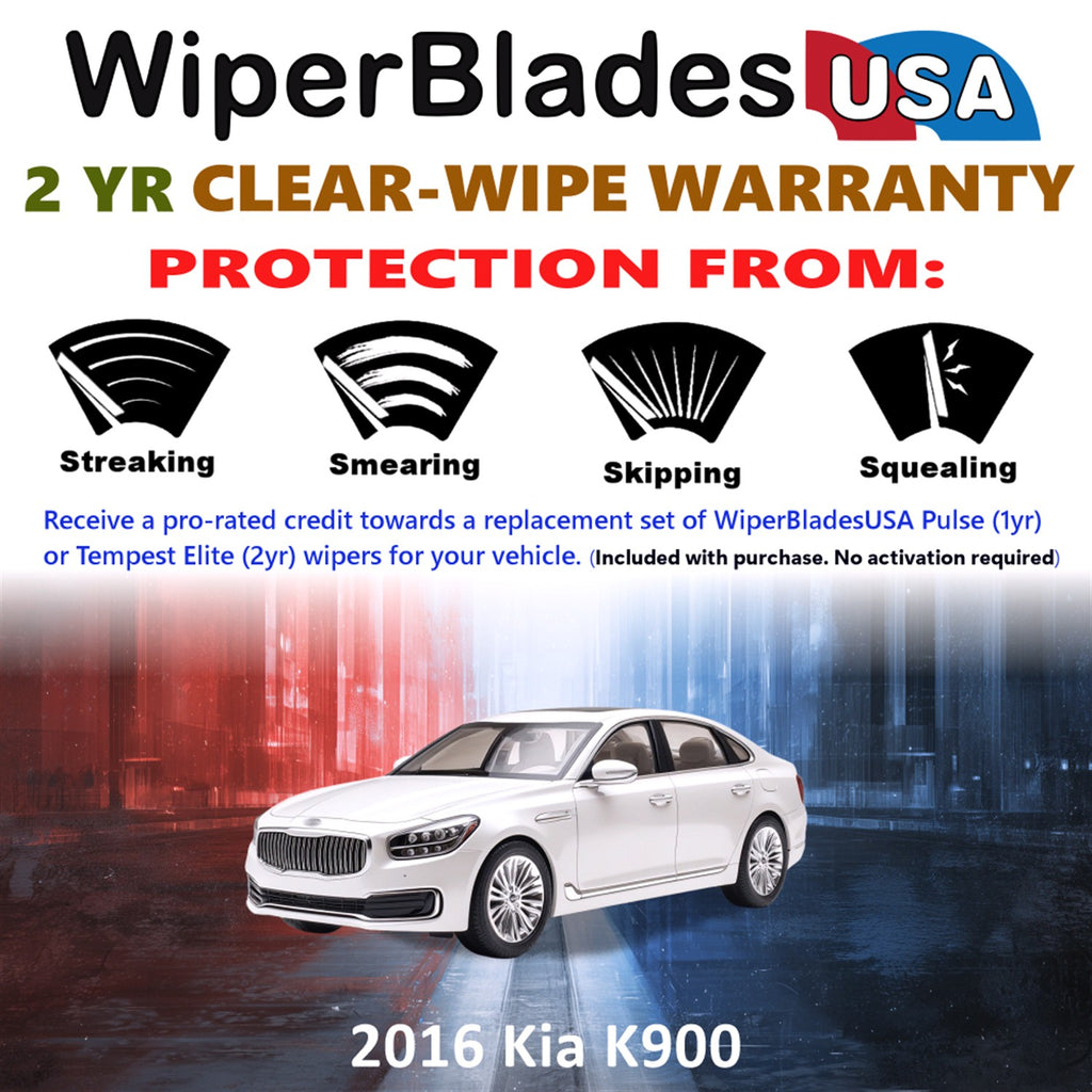 2016 Kia K900 Front Wiper blades Set  Includes 2yr Wear Warranty & Free Delivery