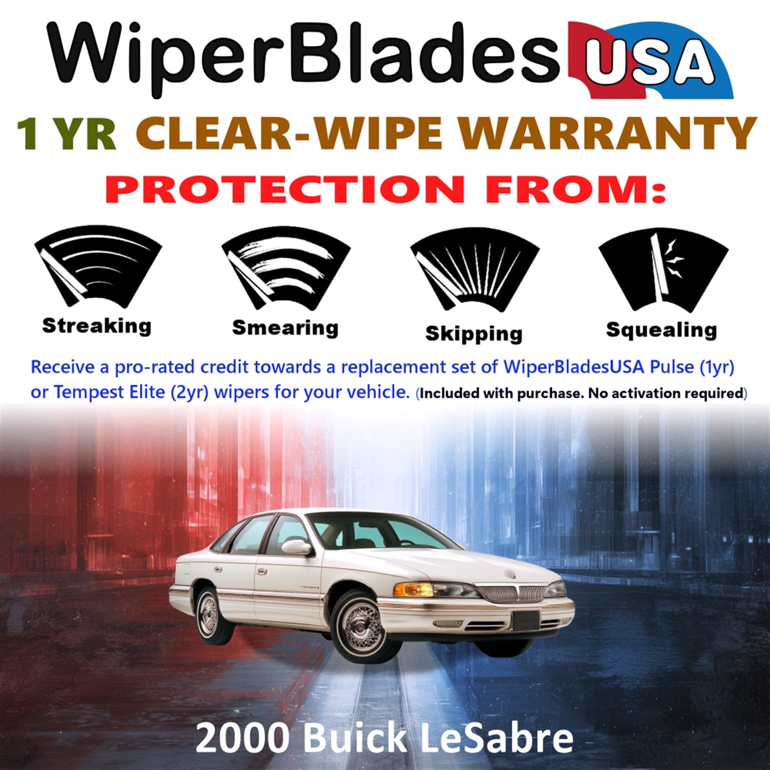 2000 Buick LeSabre Front Wiper blades Set Includes 1yr Wear Warranty & Free Delivery