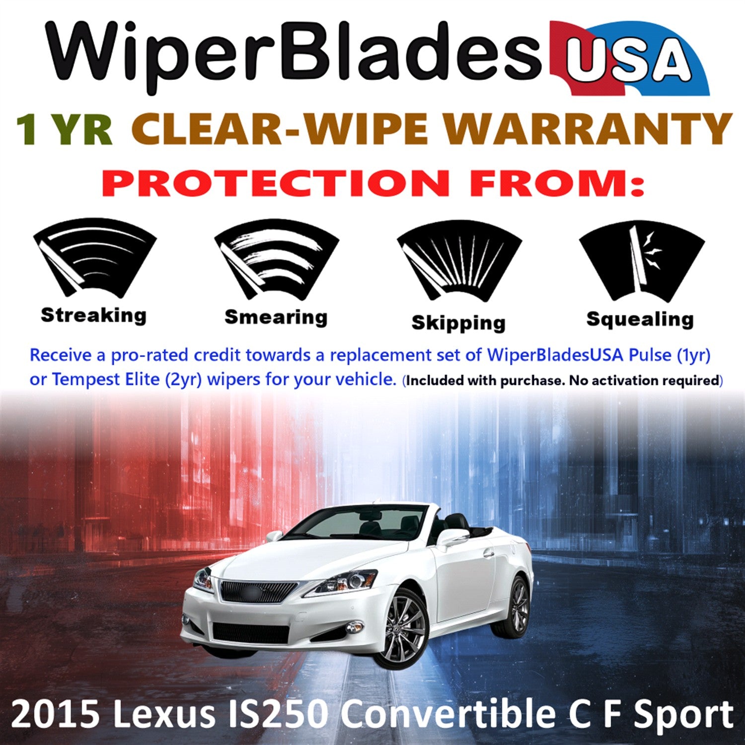 2015 Lexus IS250 C F Sport Front Wiper blades Set Includes 1yr Wear Warranty & Free Delivery