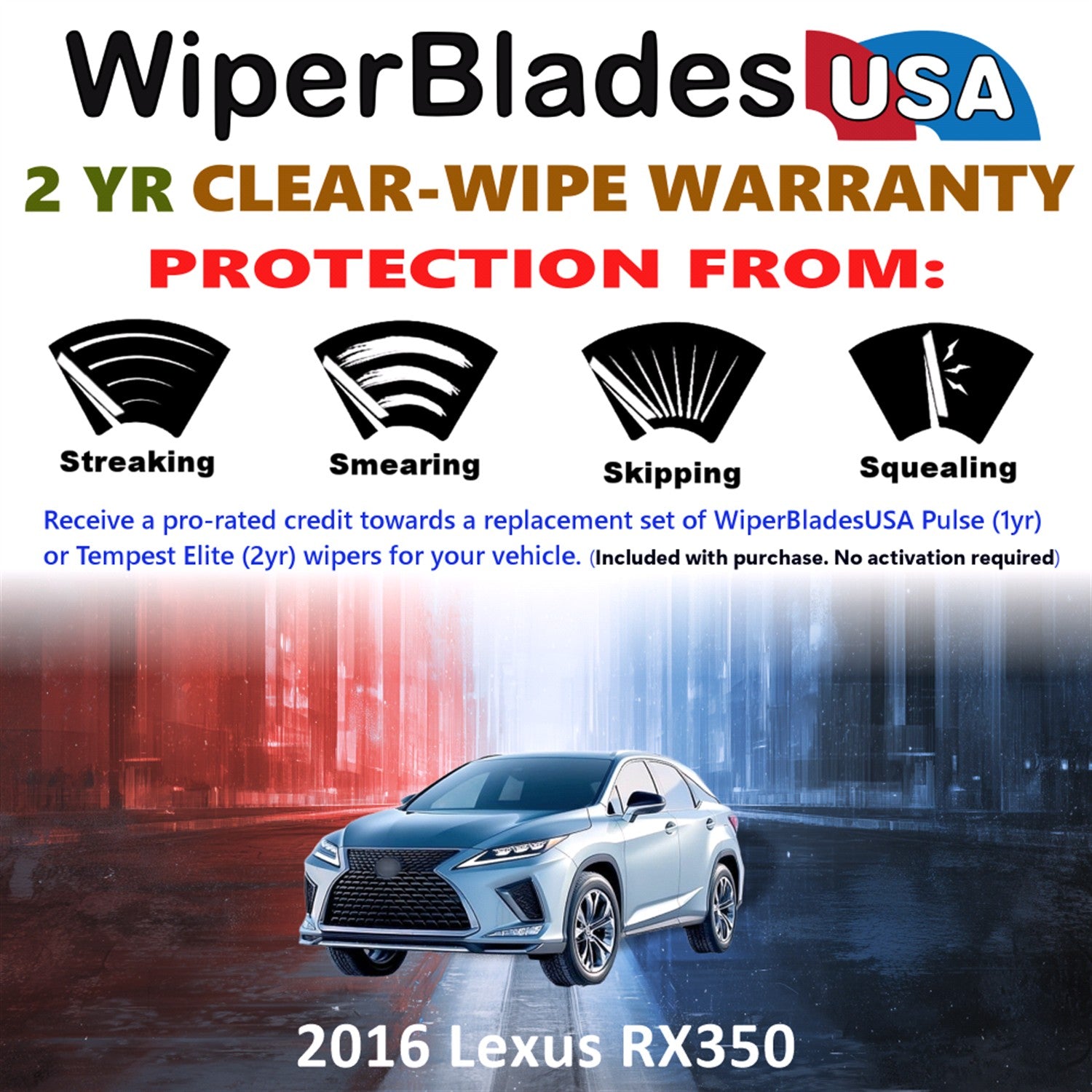 2016 Lexus RX350 Front w/Rear Wiper blades Set  Includes 2yr Wear Warranty & Free Delivery