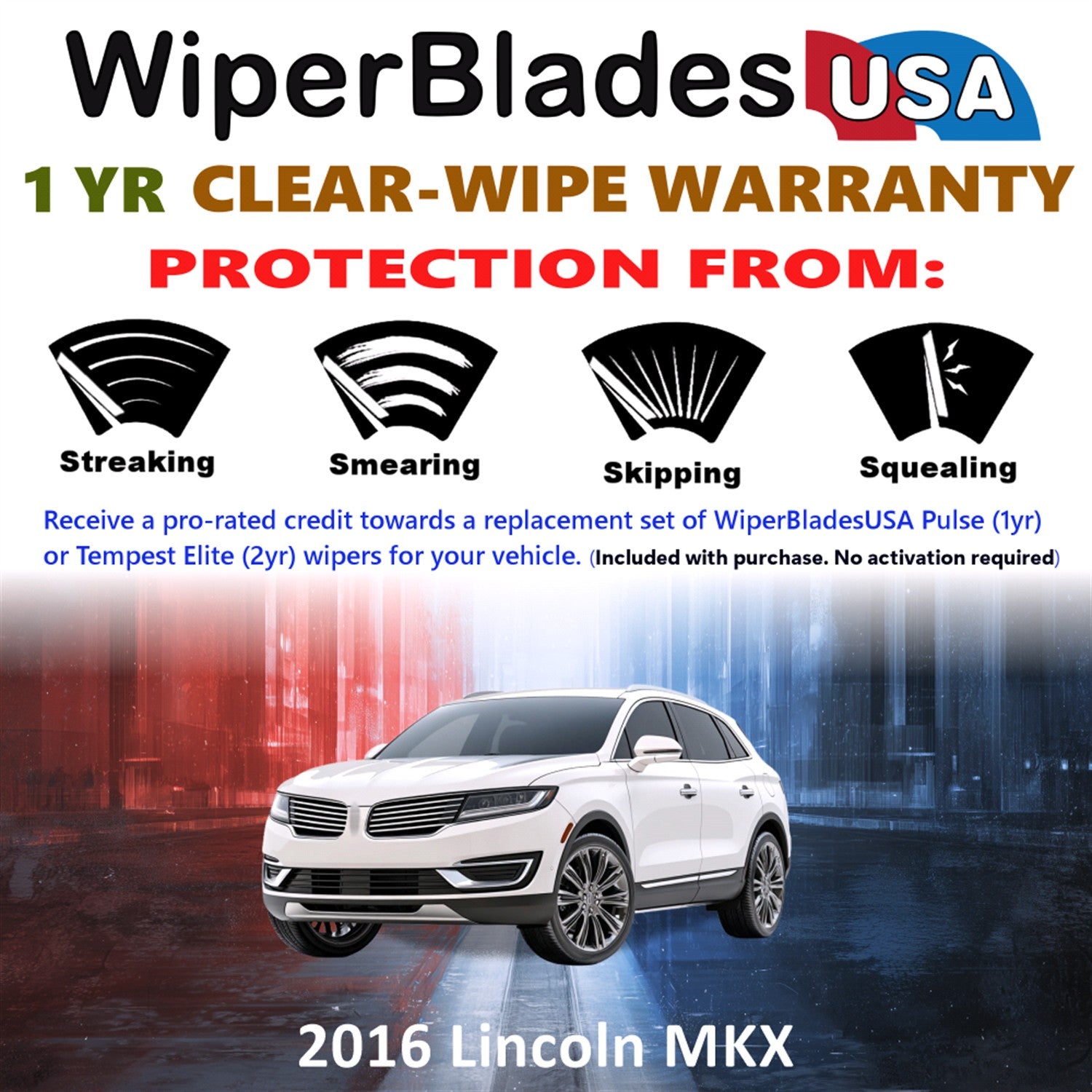 2016 Lincoln MKX Front Wiper blades Set Includes 1yr Wear Warranty & Free Delivery