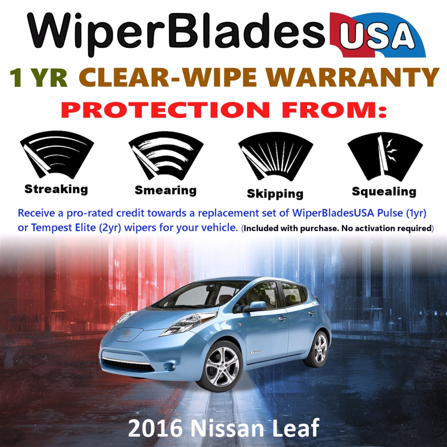 2016 Nissan Leaf Front w/Rear Wiper blades Set Includes 1yr Wear Warranty & Free Delivery