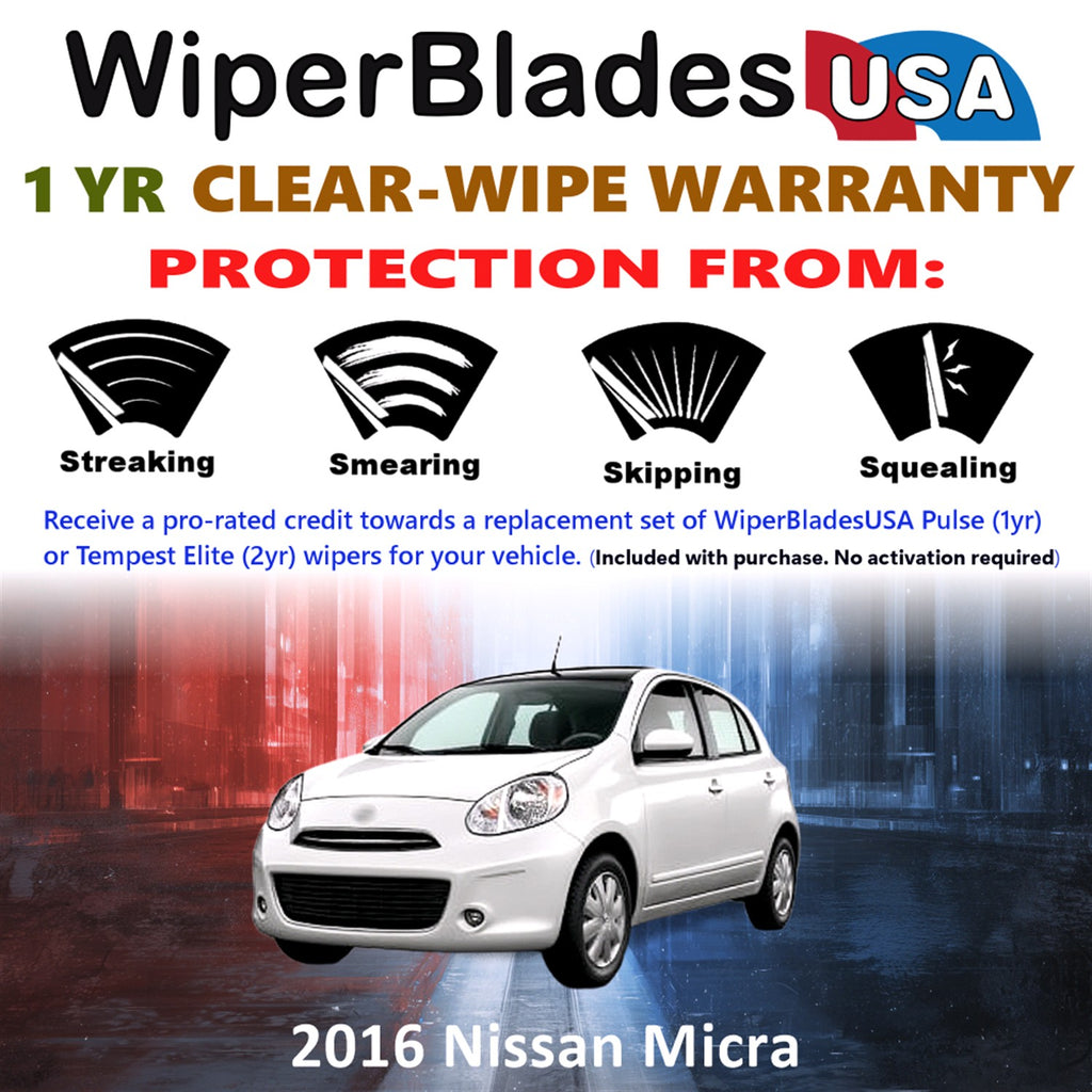 2016 Nissan Micra Front w/Rear Wiper blades Set Includes 1yr Wear Warranty & Free Delivery