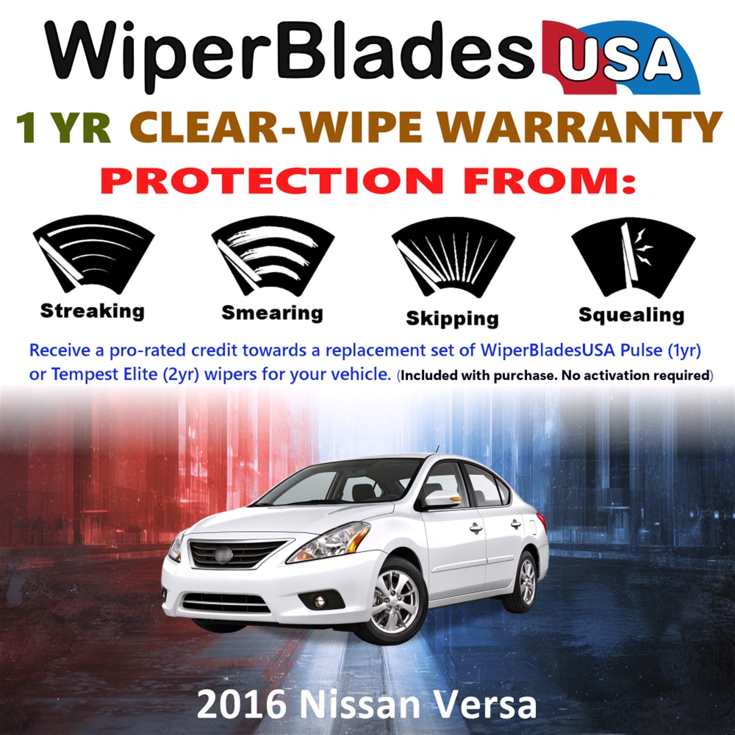 2016 Nissan Versa Front Wiper blades Set Includes 1yr Wear Warranty & Free Delivery