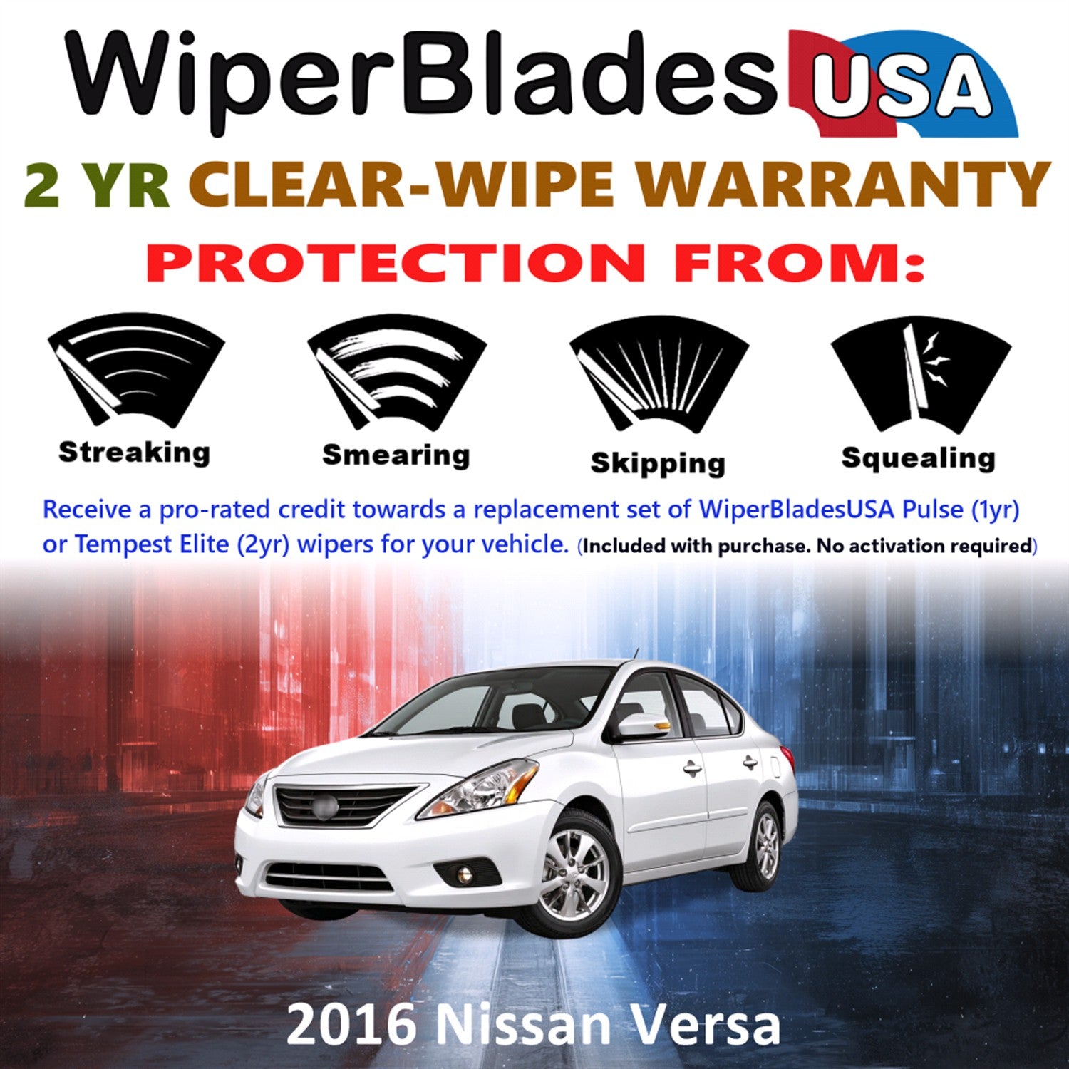 2016 Nissan Versa Front Wiper blades Set  Includes 2yr Wear Warranty & Free Delivery