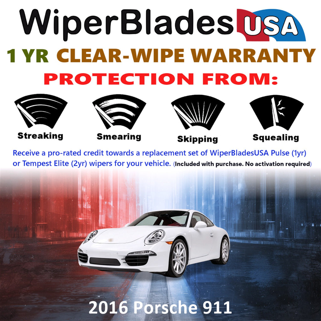 2016 Porsche 911 Front Wiper blades Set Includes 1yr Wear Warranty & Free Delivery