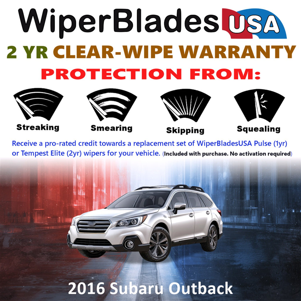 2016 Subaru Outback Front w/Rear Wiper blades Set  Includes 2yr Wear Warranty & Free Delivery