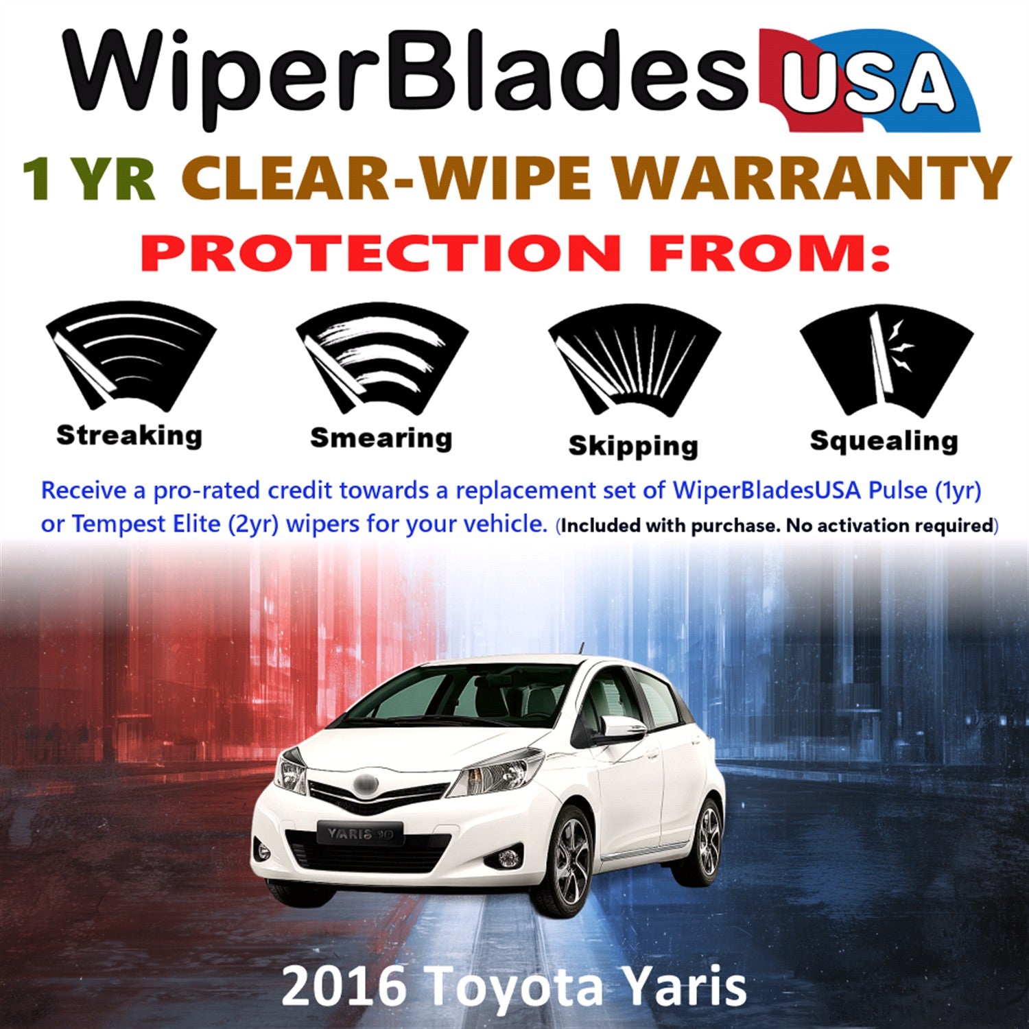 2016 Toyota Yaris Front w/Rear Wiper blades Set Includes 1yr Wear Warranty & Free Delivery