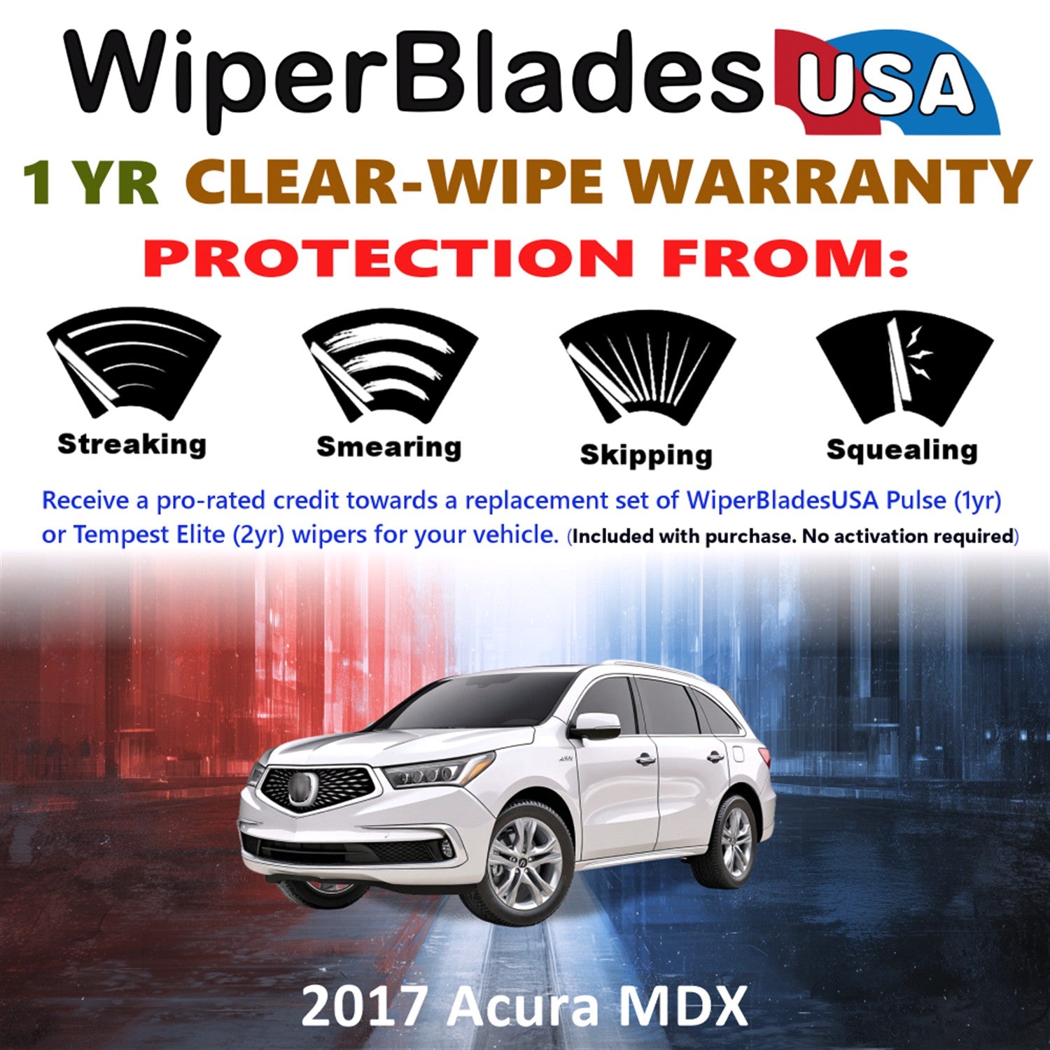 2017 Acura MDX Front w/Rear Wiper blades Set Includes 1yr Wear Warranty & Free Delivery